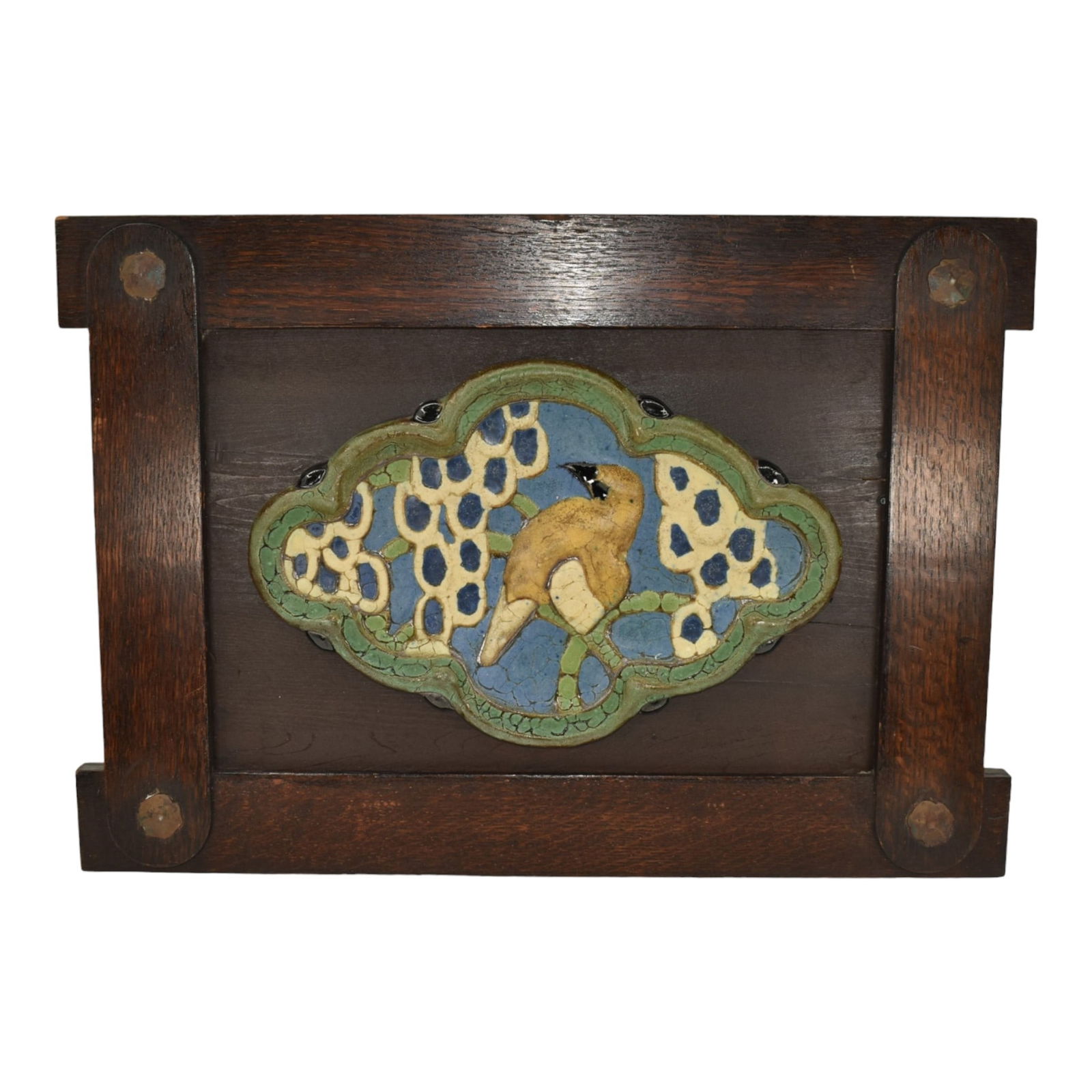 Grueby 1900s Vintage Arts and Crafts Pottery Framed Bird Ceramic Tile (1 of 6)