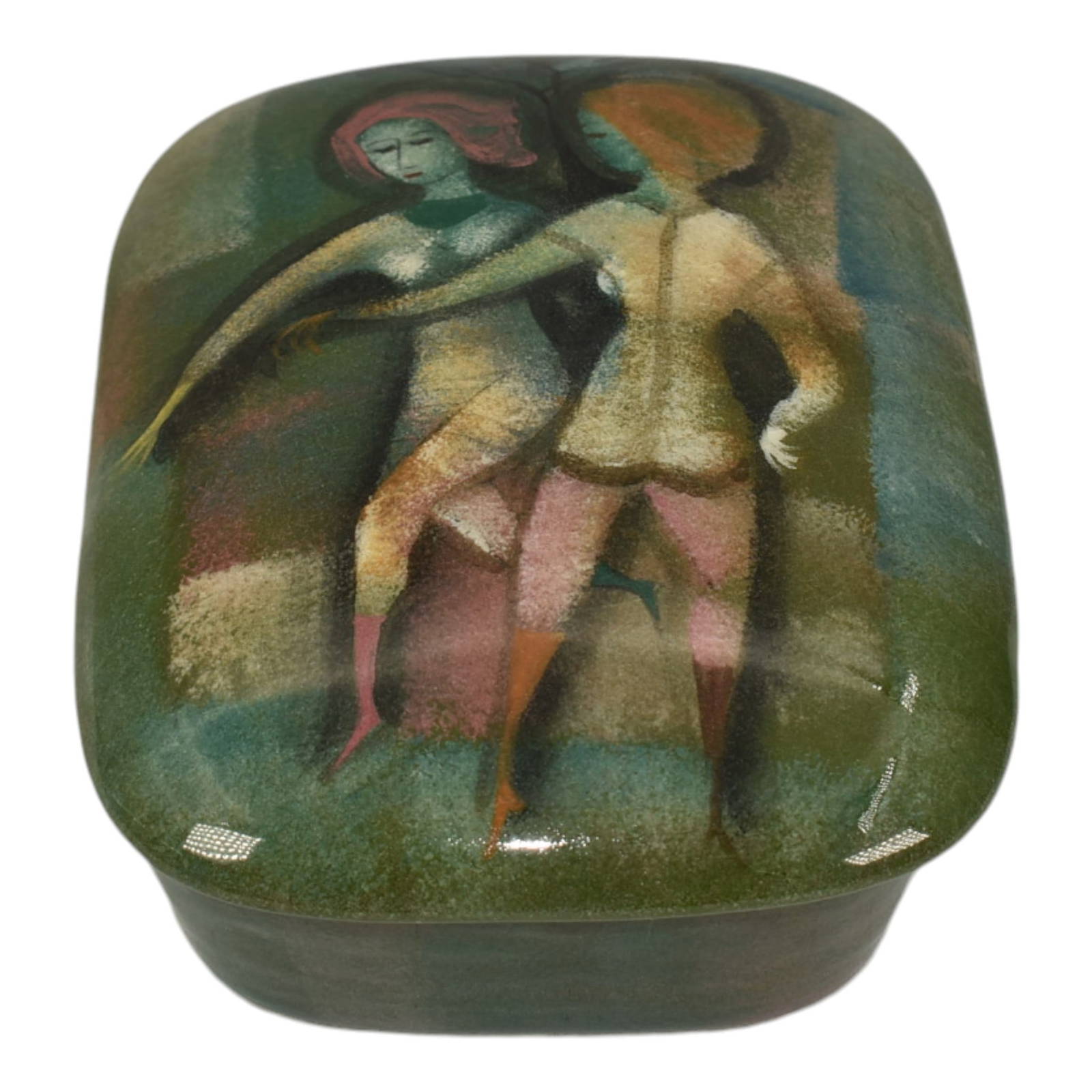 Pillin Studio Mid Century Modern Art Pottery Two Women Green Ceramic