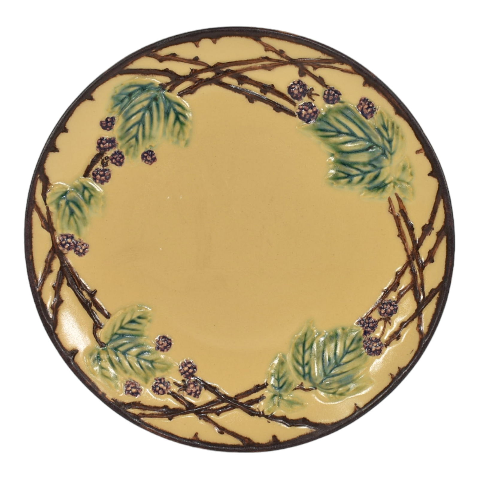 Roseville Blackberry 1954 Art Pottery Experimental Trial Glaze Ceramic Plate: Roseville Blackberry 1954 Art Pottery Experimental Trial Glaze Ceramic Plate Rare and estate fresh Roseville Blackberry trial plate from the George Krause family collection. Several dozen were decorat