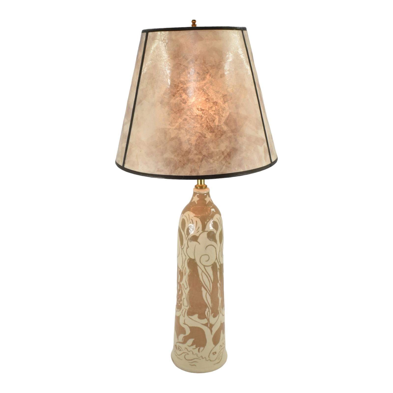 Shearwater Art Pottery Hand Thrown Abstract Design Scenic Tan Cream Ceramic Lamp (1 of 7)