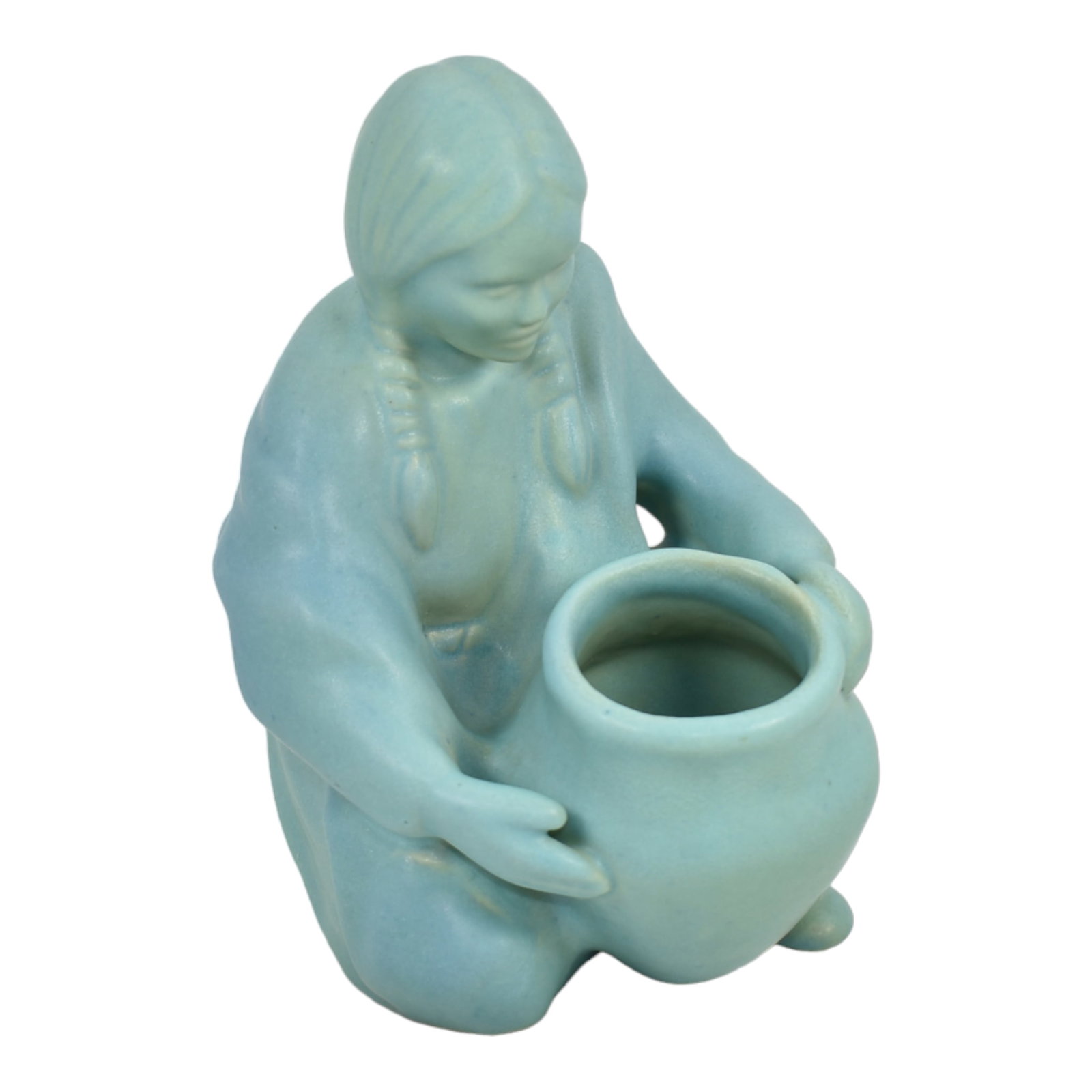 Van Briggle Pottery Native American Indian Girl Blue Figural Ceramic Statue (1 of 6)