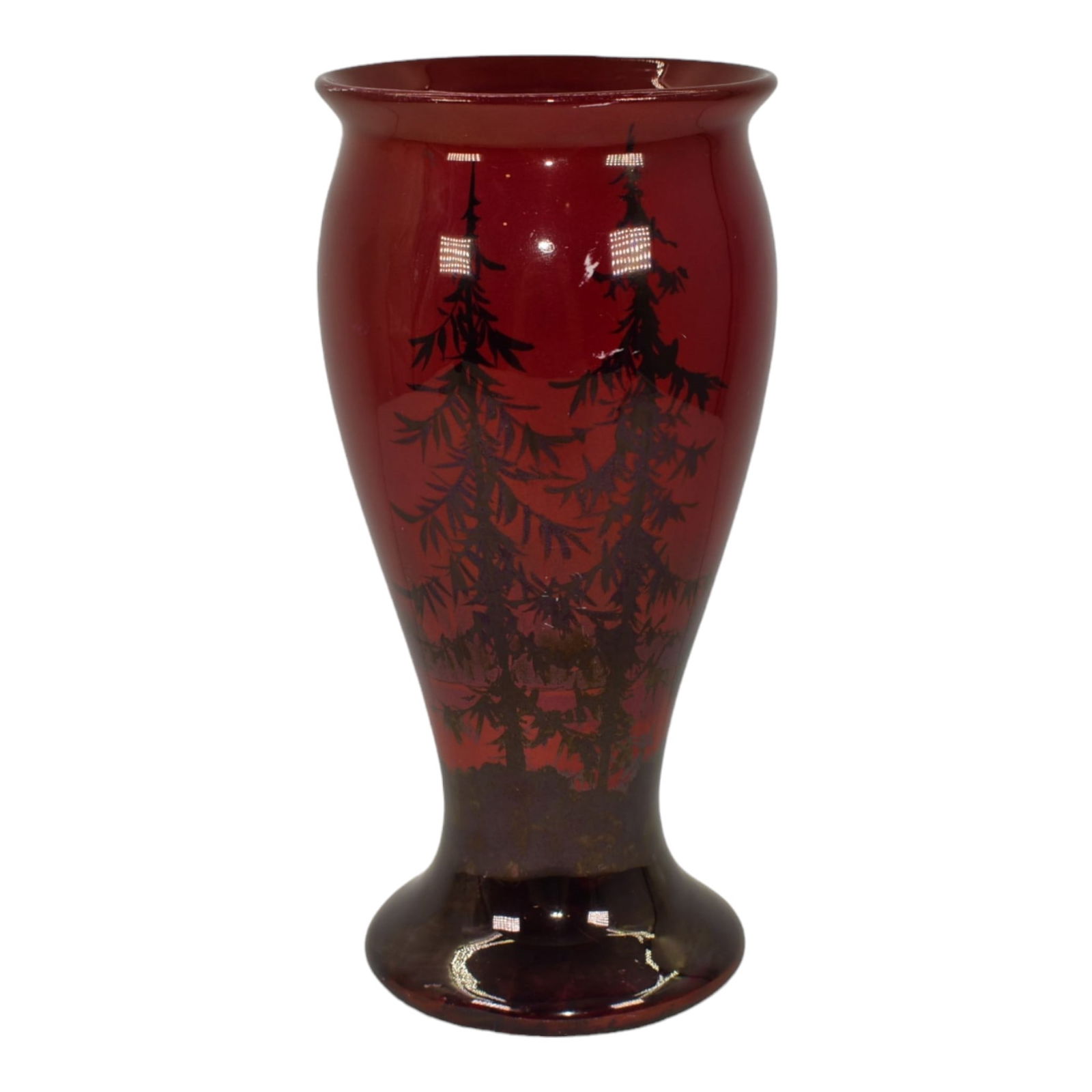 Weller Lamar 1920s Vintage Art Deco Pottery Birds Pine Trees Red Ceramic Vase (1 of 6)
