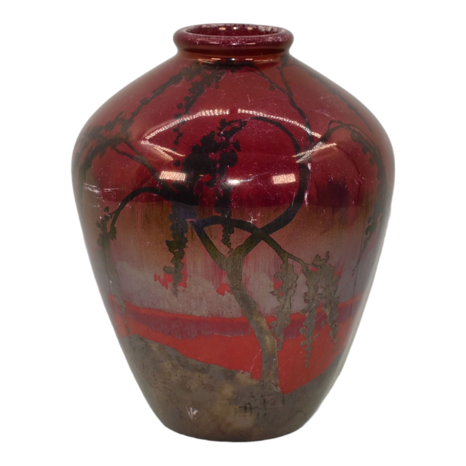 Weller Lamar 1920s Vintage Art Deco Pottery Scenic Trees Red Ceramic Vase (1 of 6)