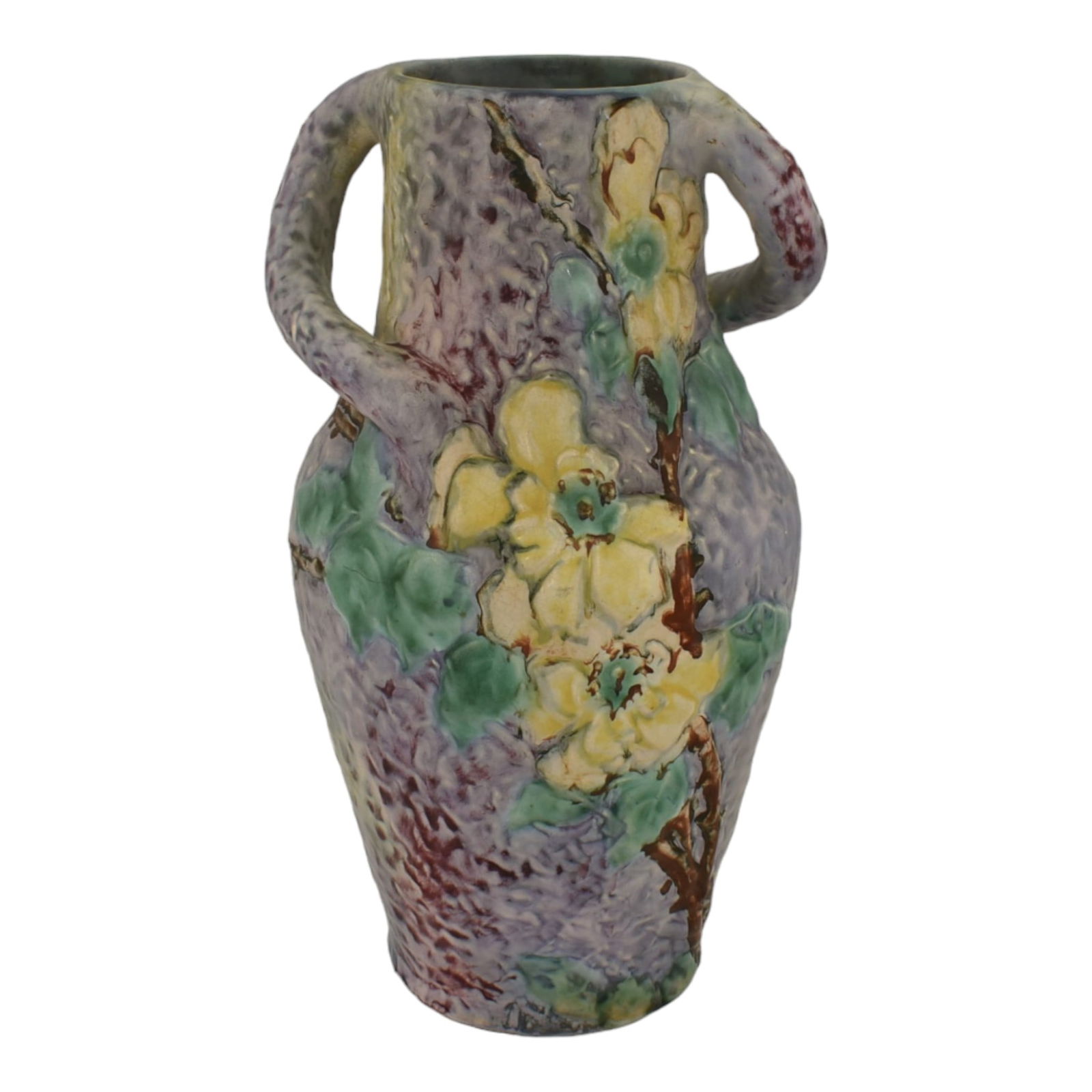 Weller Silvertone 1920s Vintage Art Pottery Yellow Floral Handled Ceramic Vase (1 of 6)