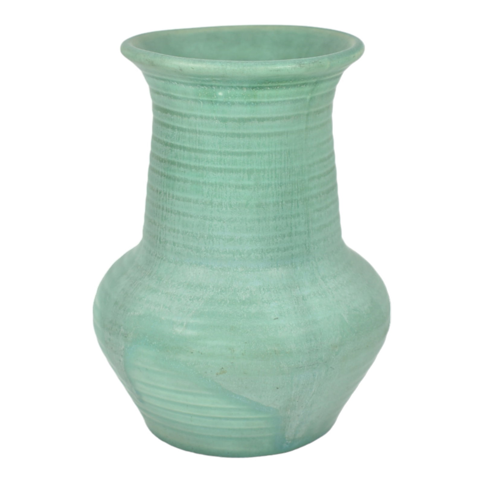 Muncie 1920s Vintage Art Deco Pottery Matte Green Ribbed Ceramic Vase U-5 (1 of 7)