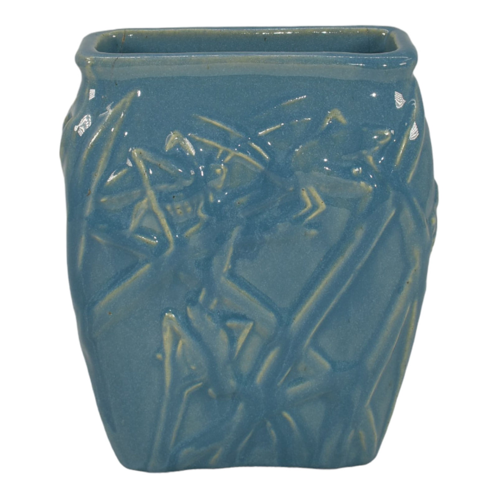 Muncie 1920s Vintage Art Pottery Reuben Haley Blue Katydid Ceramic Vase 194-6 (1 of 6)