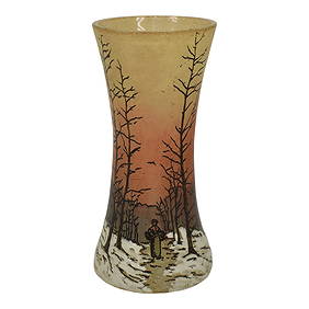 Legras French Cameo Glass Enameled Winter Trees Scenic Vase (1 of 6)