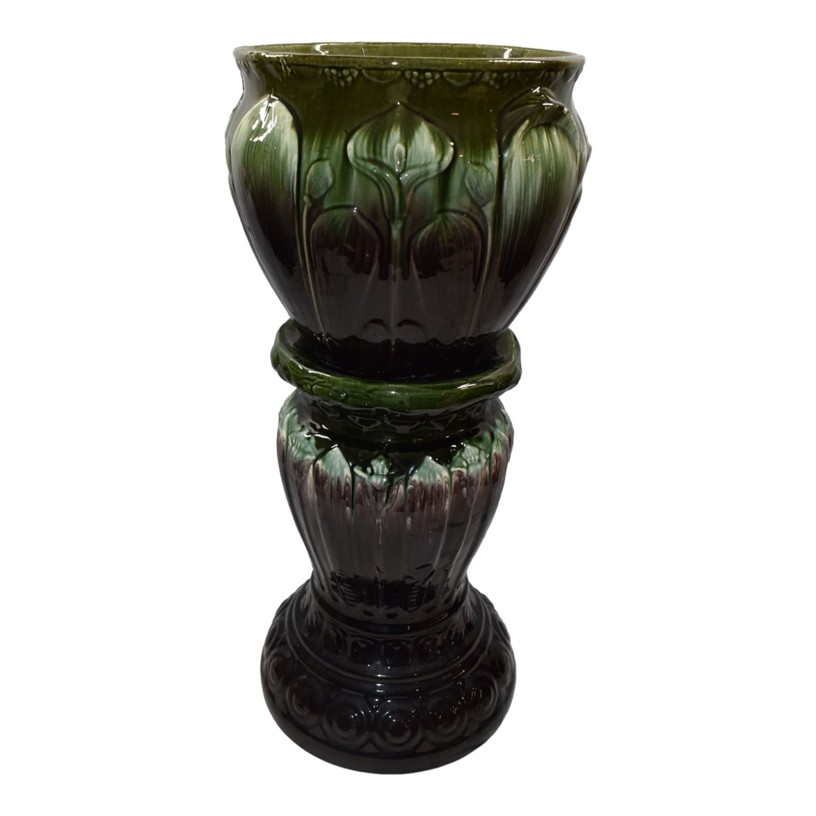 Brush McCoy Blended Majolica 1916 Pottery Calla Lily Jardiniere Pedestal 2020 (1 of 8)