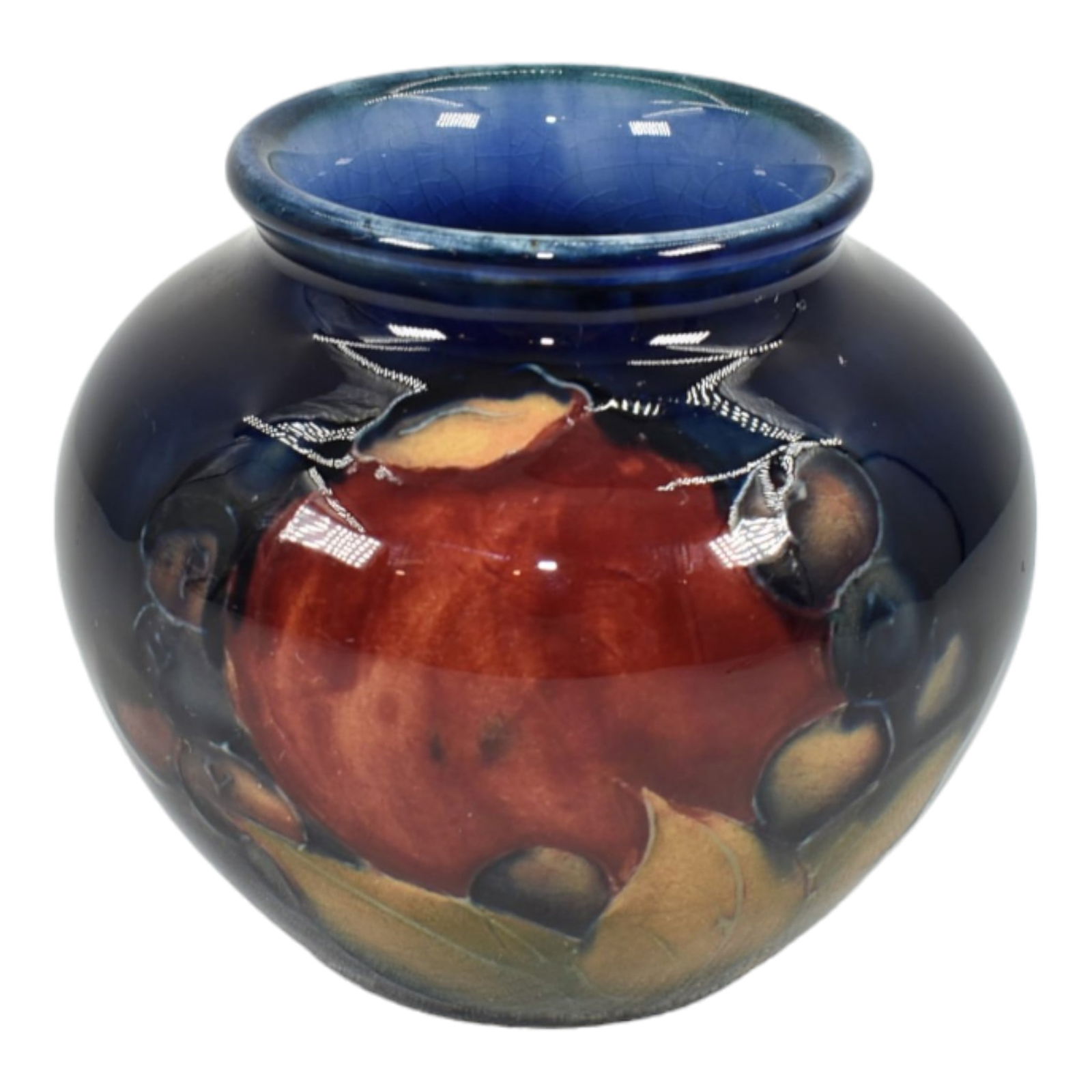 Moorcroft 1910-30s Vintage Art Pottery Red Pomegranate Grapes Blue Cabinet Vase (1 of 6)