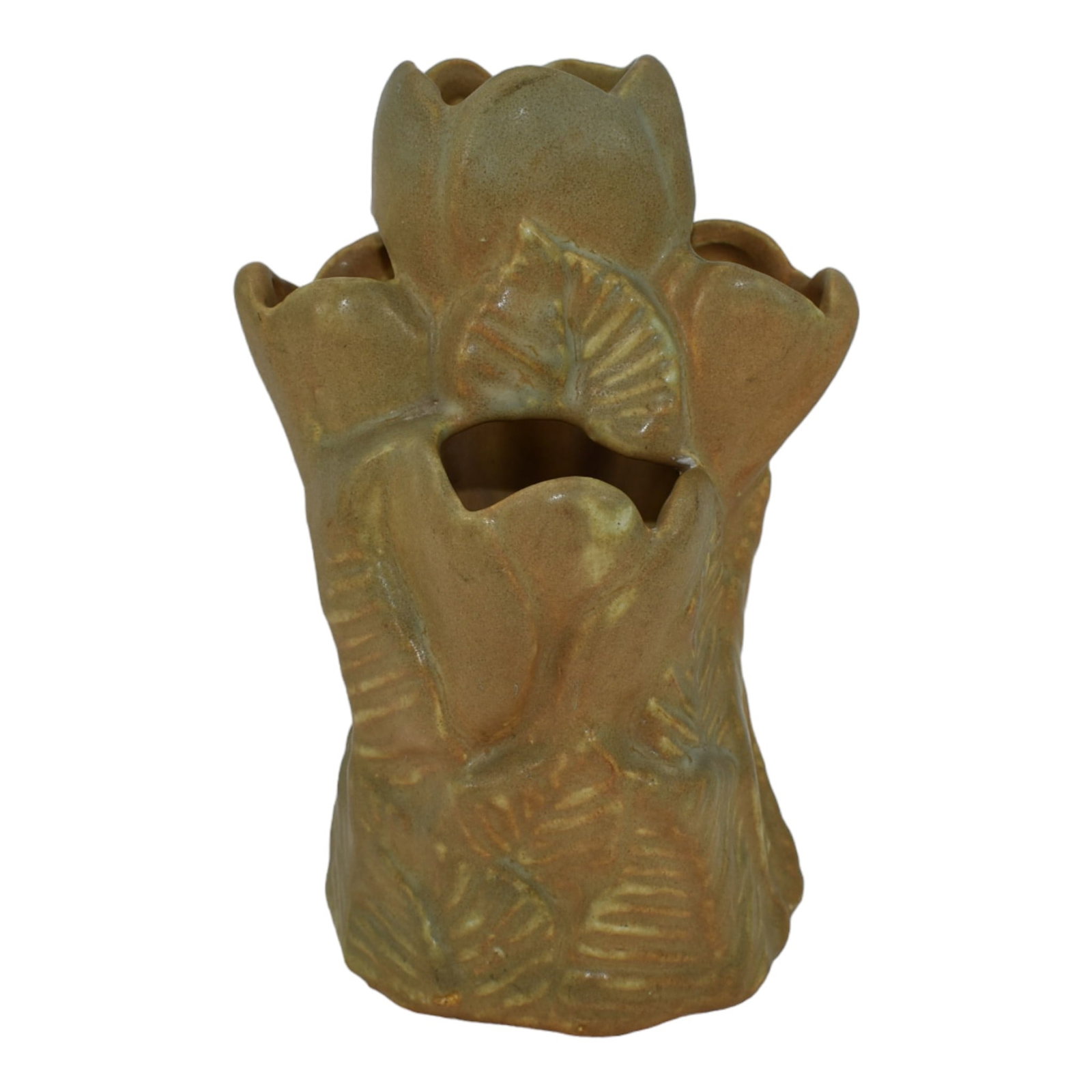 Niloak 1930s Vintage Art Pottery Matte Brown Green Strawberry Crocus Pot Vase (1 of 6)