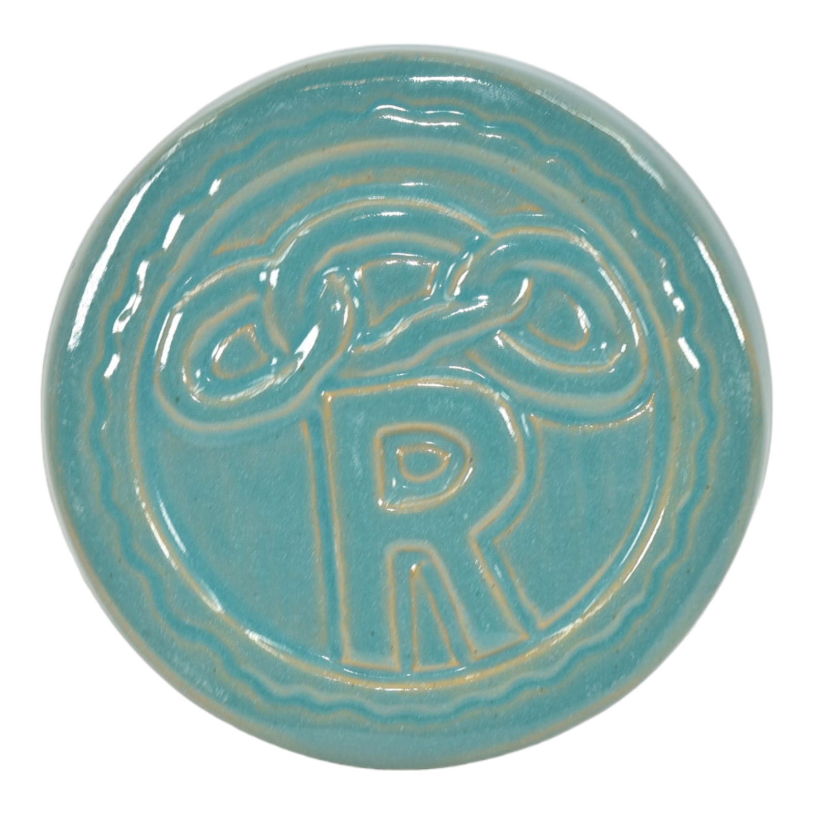 North Dakota School of Mines UND Vintage Art Pottery Blue Paperweight Medallion (1 of 6)