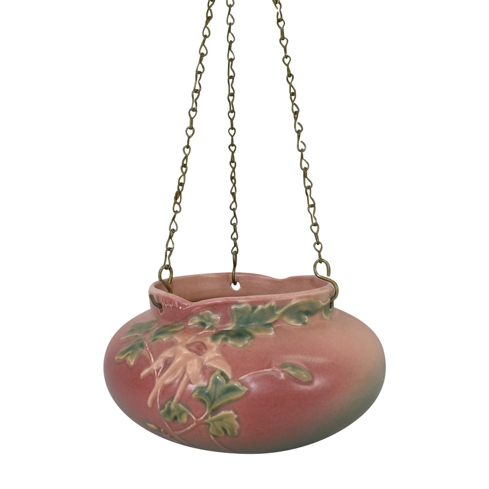 Roseville Columbine Pink 1941 Vintage Art Pottery Hanging Basket Planter 464-5 (1 of 7)