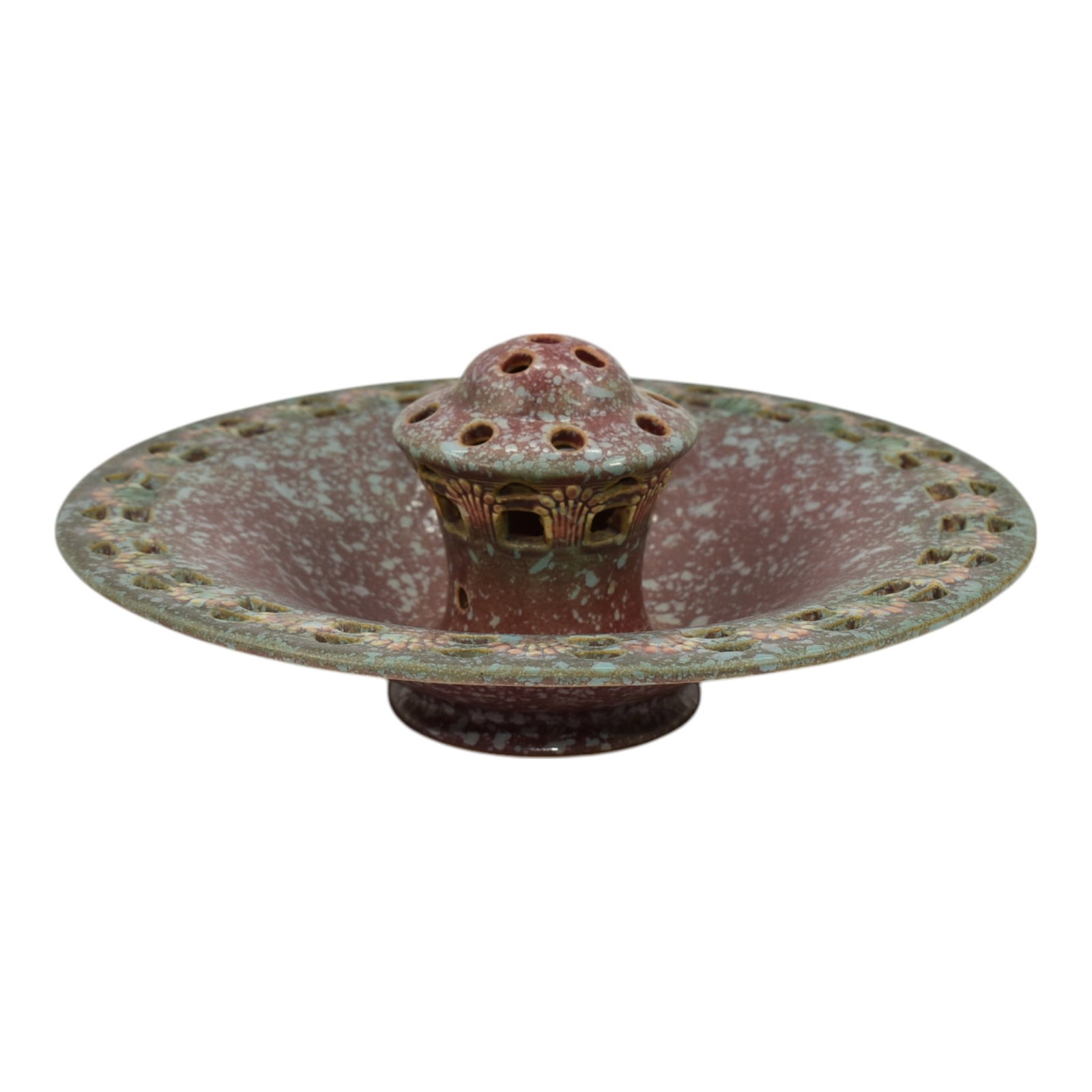 Roseville Ferella Red 1930 Vintage Art Deco Pottery Flower Frog Center Bowl 87-8 (1 of 6)