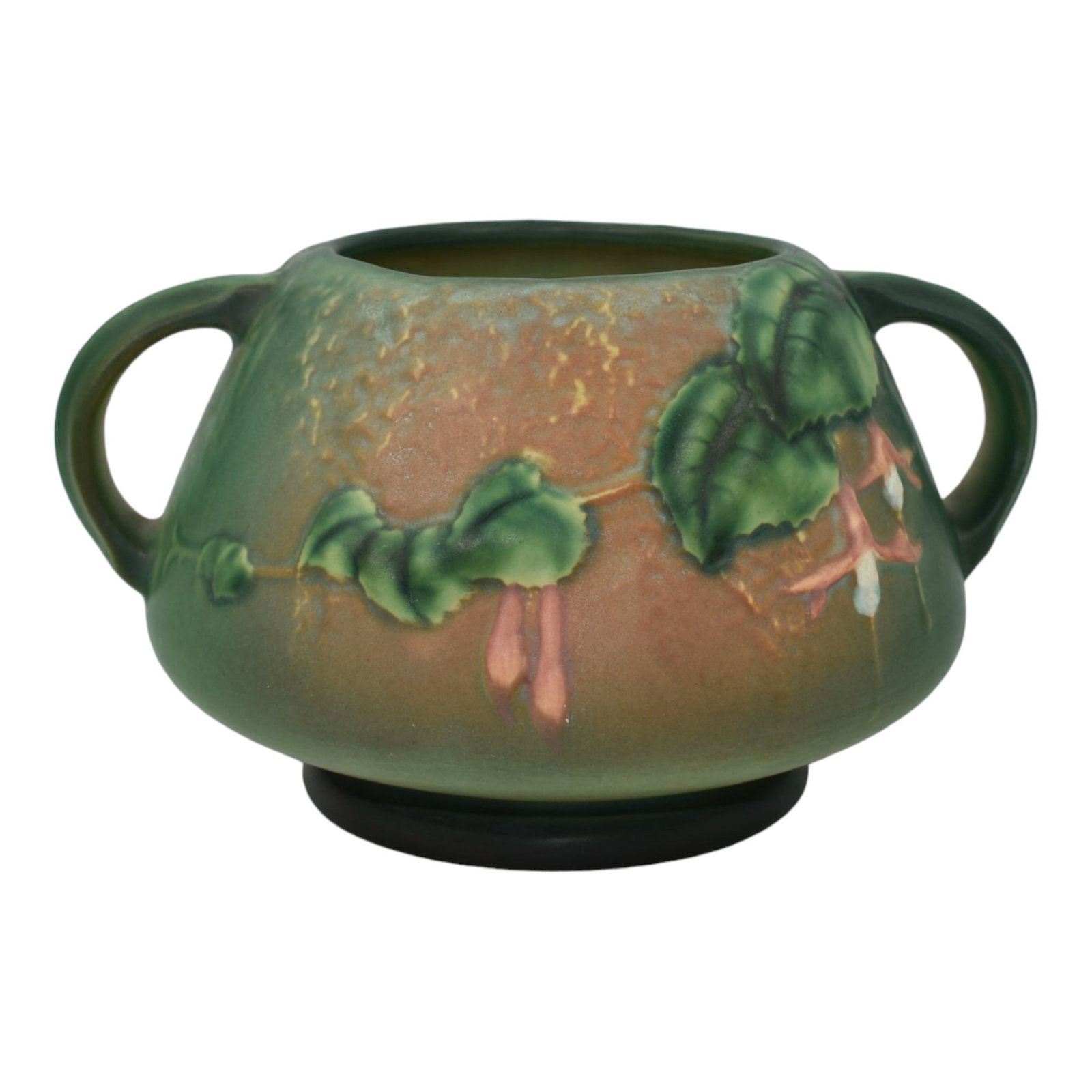 Roseville Fuchsia Green 1938 Vintage Art Pottery Handled Ceramic Bowl Vase 346-4 (1 of 6)