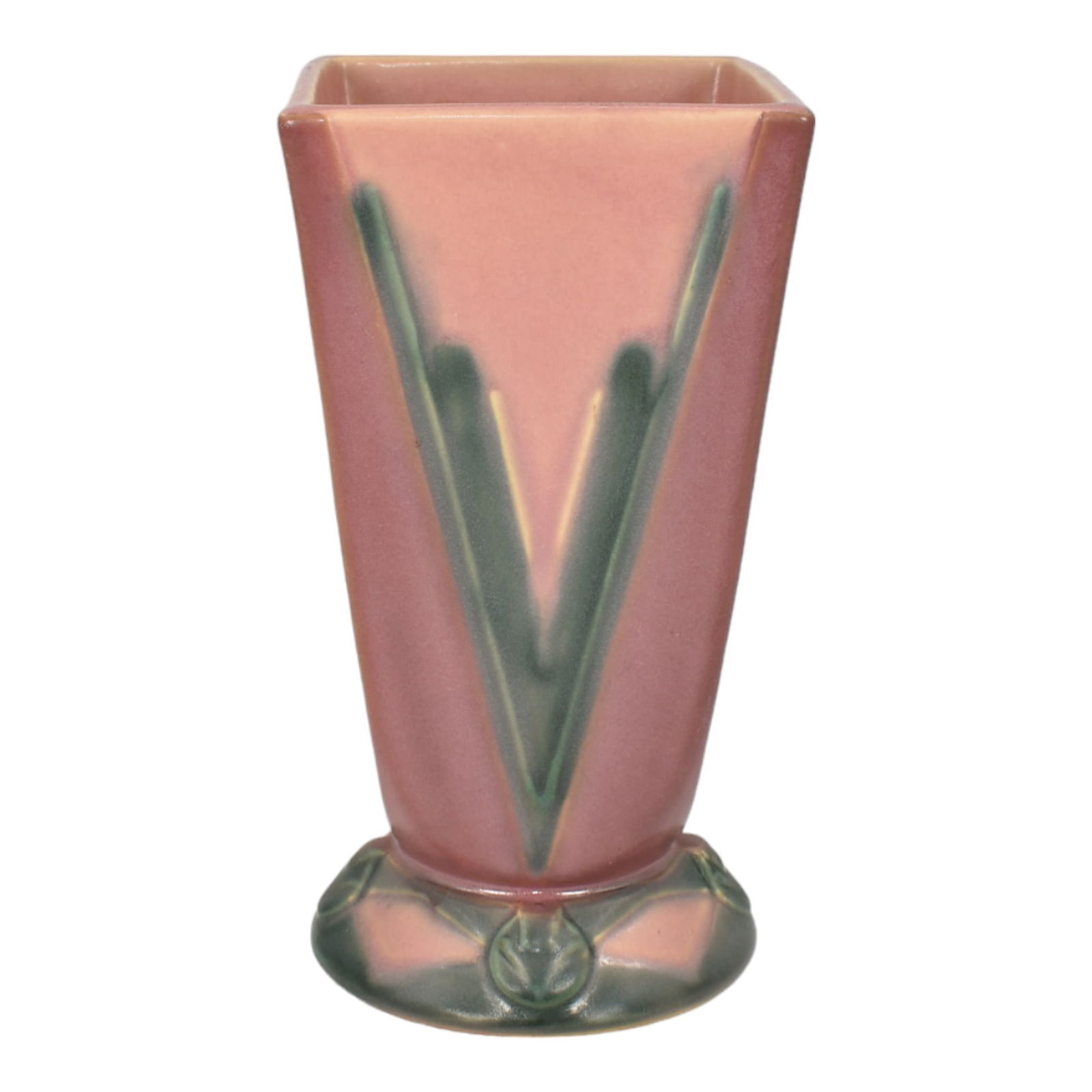 Roseville Futura Pink Green 1928 Art Deco Pottery Ceramic Victory Vee Vase 399-7 (1 of 6)