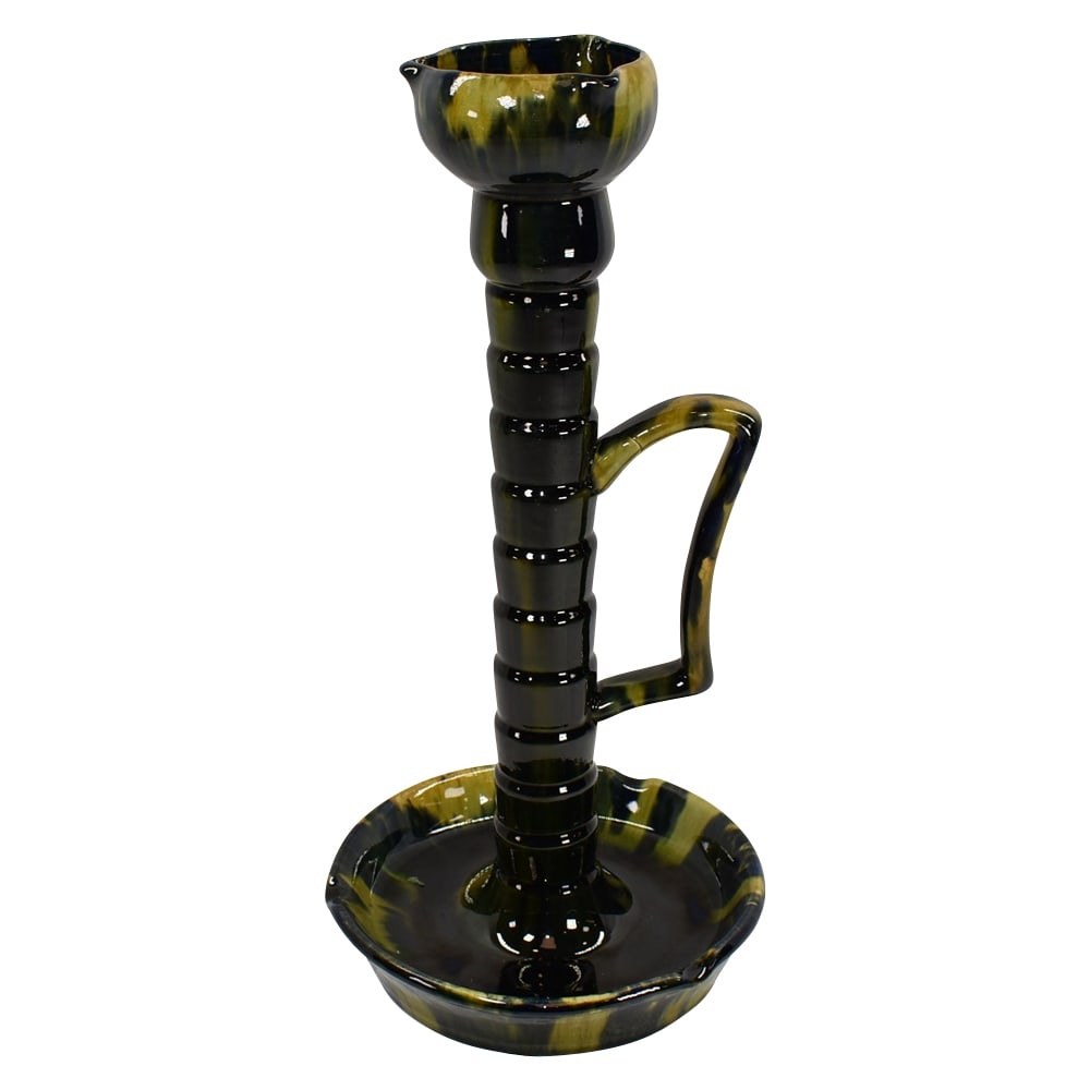 Wannopee 1900 Green Blue Black Antique Art Pottery Tall Candle Holder 135: Wannopee 1900 Green Blue Black Antique Art Pottery Tall Candle Holder 135. Tall and rare form with great color and glaze.. Excellent condition. No chips, cracks, damage or repair of any kind. Crazing.