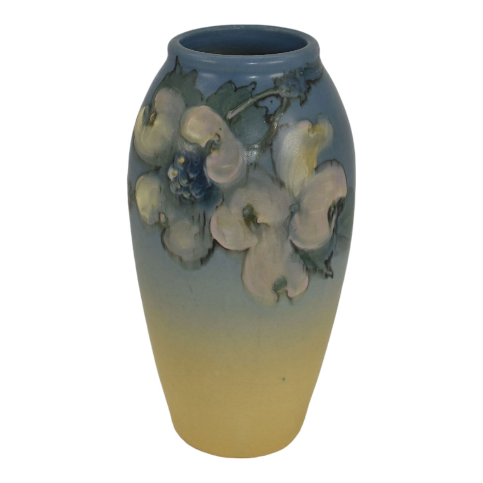 Weller Hudson 1920s Art Pottery Hand Painted Floral Blue Ceramic Vase Leffler (1 of 6)