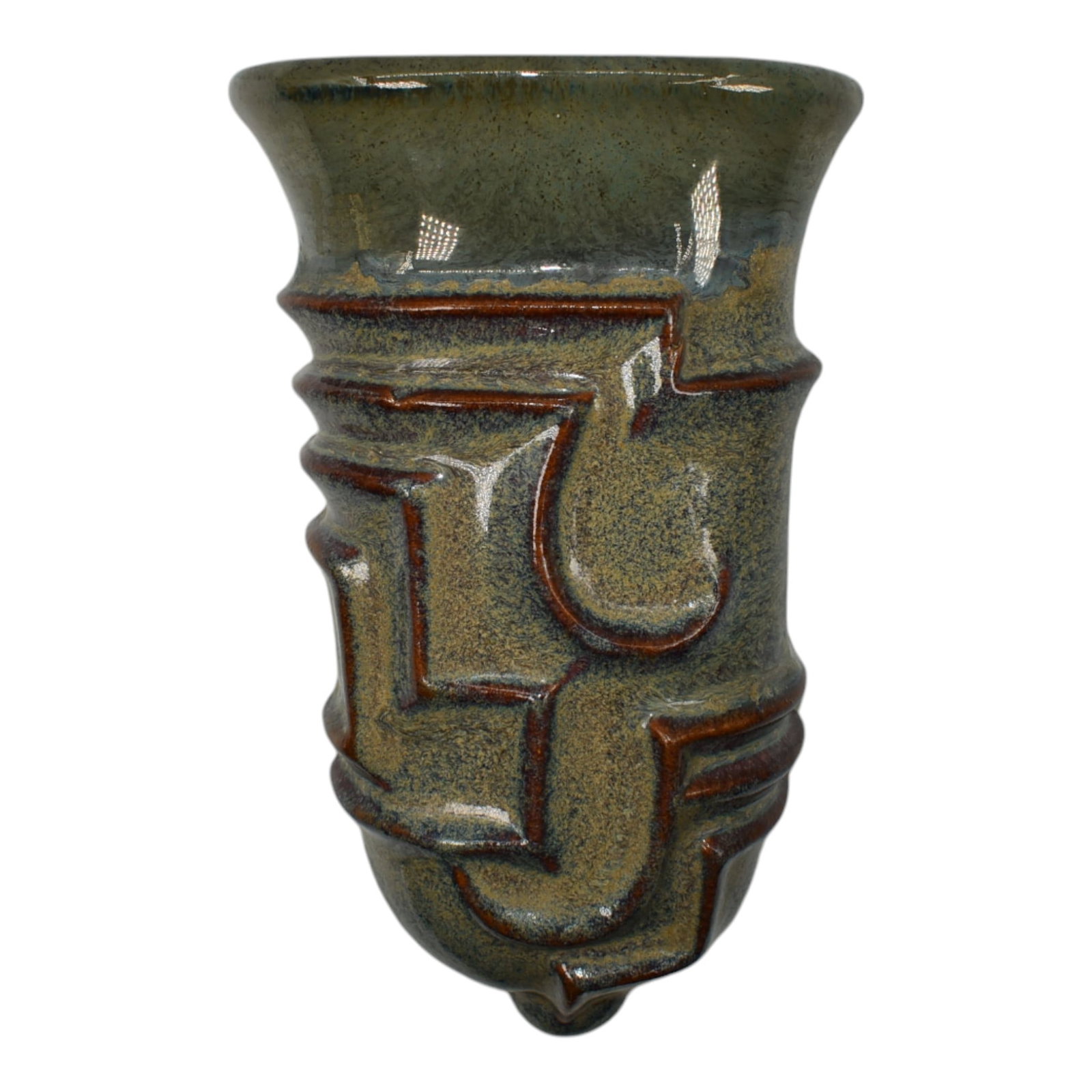 Fulper Pottery 1920s Art Deco Green Brown Ceramic Wall Pocket 855 (1 of 6)