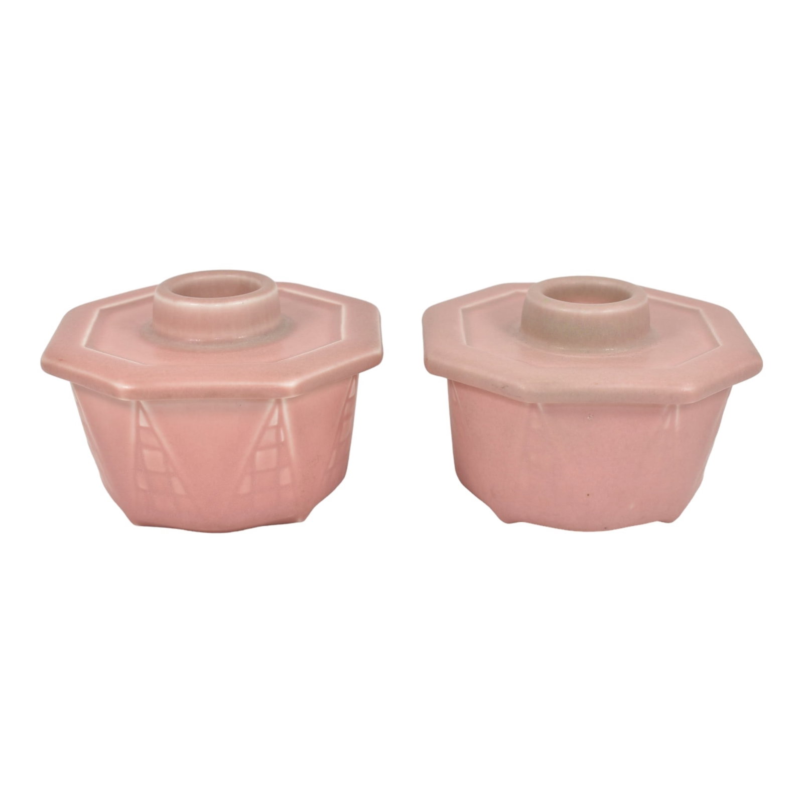 Rookwood 1928 Vintage Art Deco Pottery Pink Ceramic Candle Holders 6066 (1 of 6)