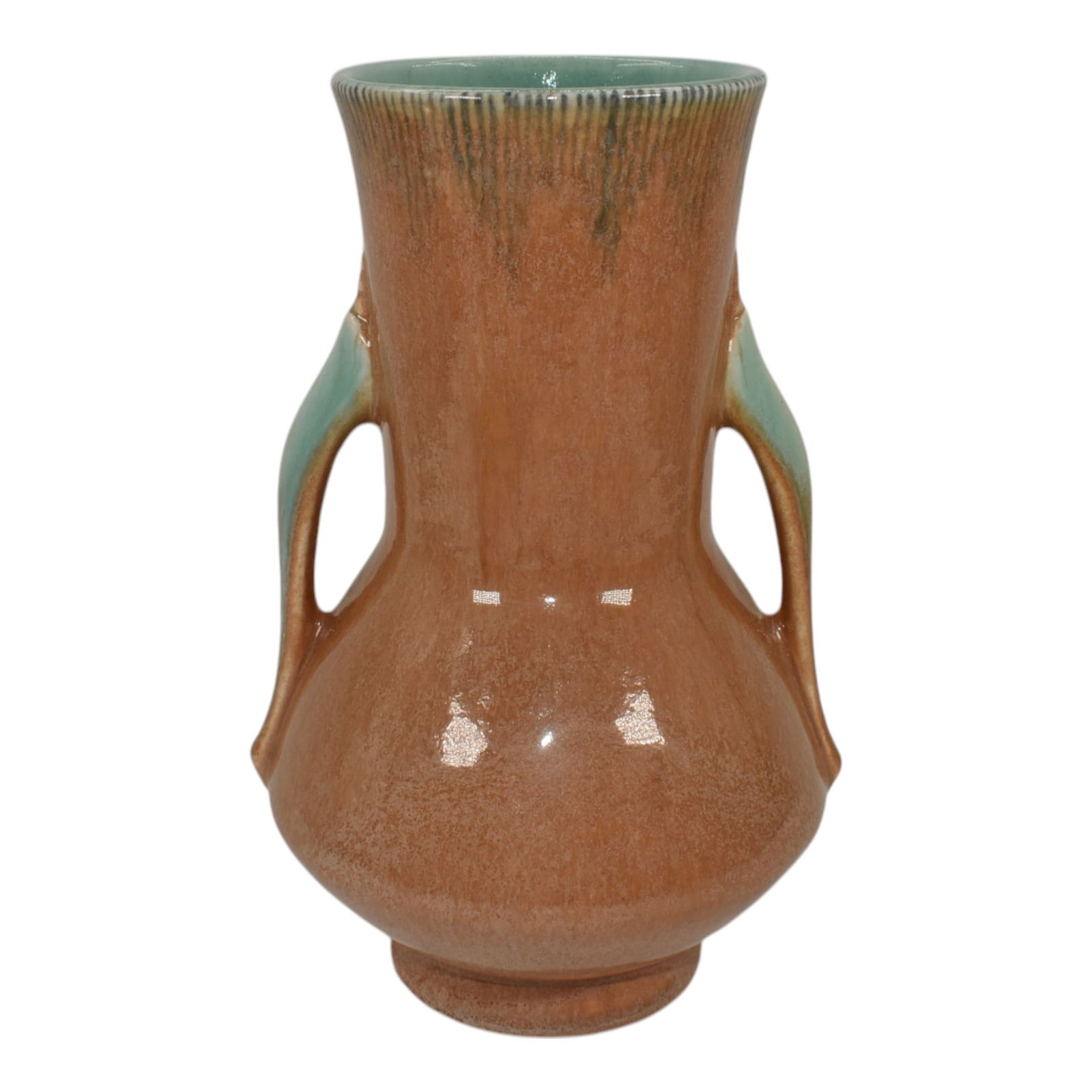 Roseville Orian Tan 1935 Vintage Art Deco Pottery Ceramic Handled Vase 736-8 (1 of 6)