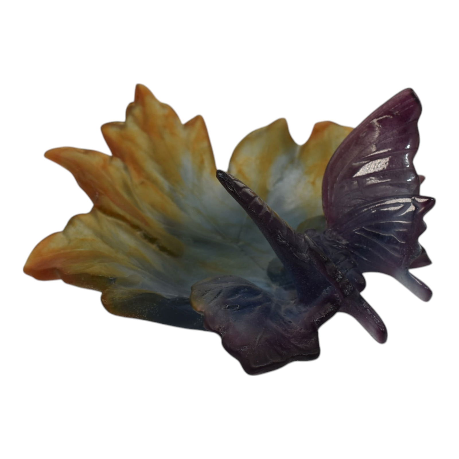 Daum Nancy France Art Rainbow Crystal Butterfly On Leaf Open Candy Dish (1 of 7)