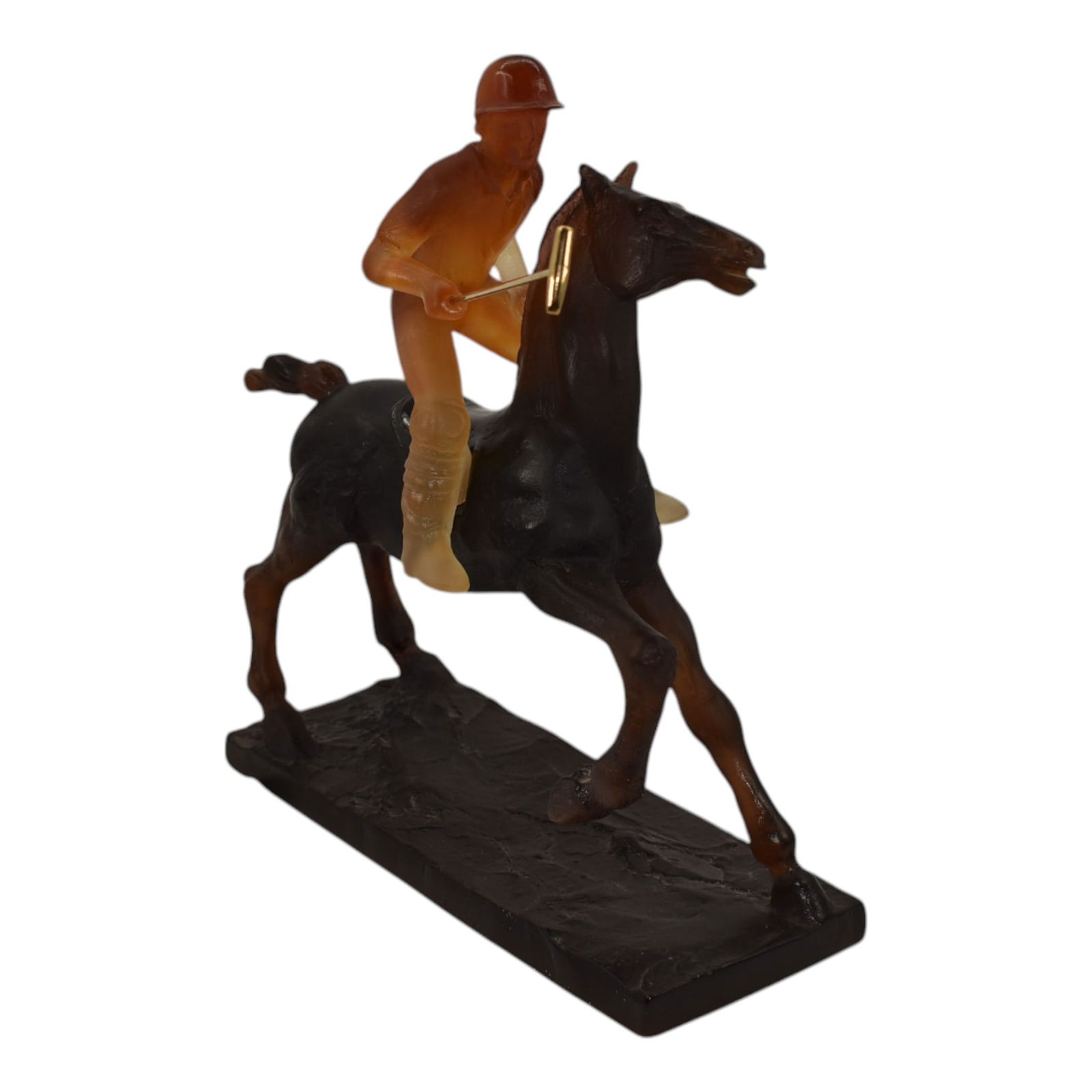 Daum Nancy France Black Amber Joueur De Polo Art Glass Horse Polo Figurine (1 of 7)