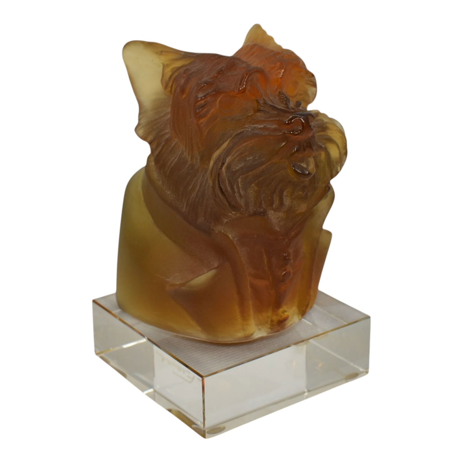 Daum Nancy France Les Dandys Oscar Junior Amber Crystal Yorkie Glass Head Bust: Spend $2000 in this auction and your shipping is free. Daum Nancy France Les Dandys Oscar Junior Amber Crystal Yorkie Glass Head Bust Stunning craftsmanship on this handmade piece of Daum By Oscar Jun