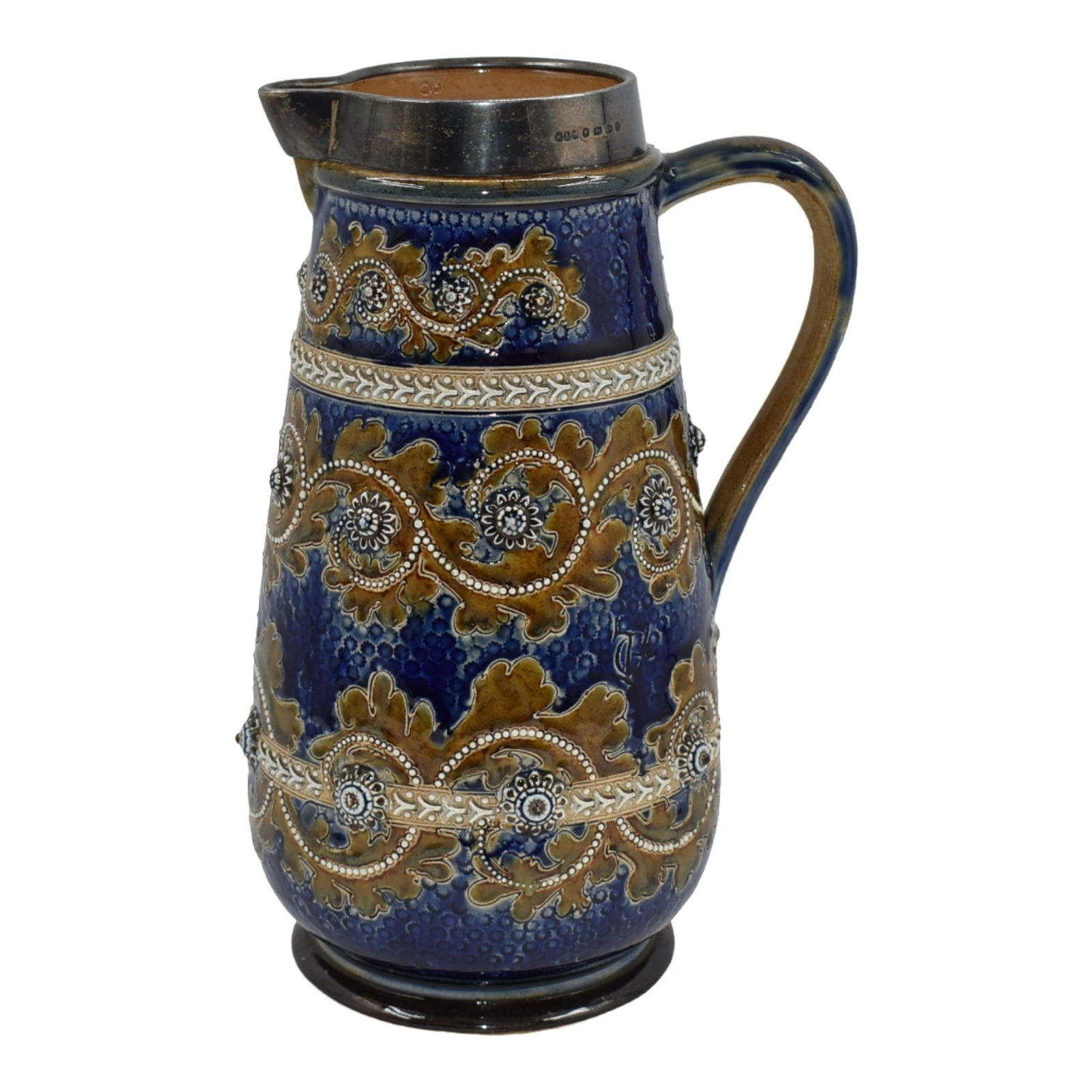 Doulton Lambeth 1878 English Art Nouveau Pottery Blue Brown Pitcher (Tinworth) (1 of 6)