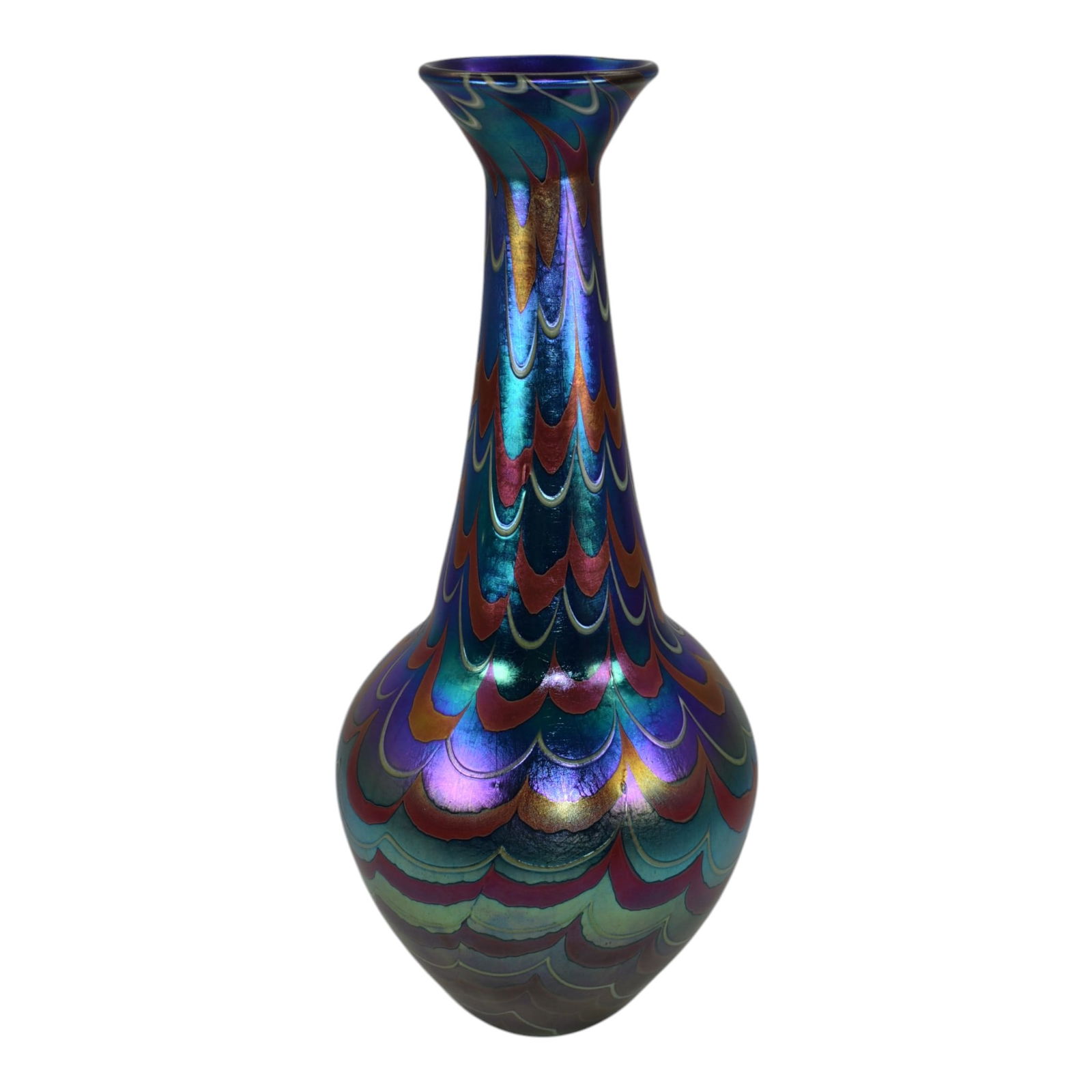 Lundberg Studios 1975 Vintage Iridescent Blue Feathered Art Glass Vase (1 of 6)