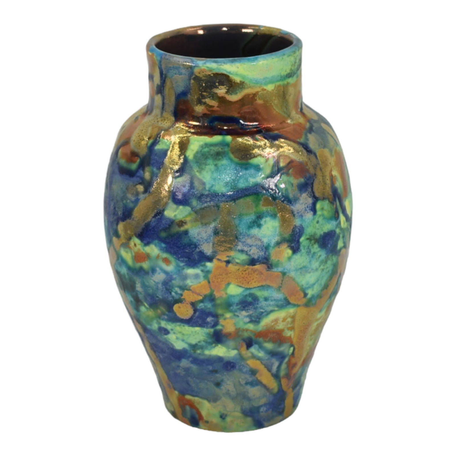 Paul Katrich Studio Pottery Blue Green Gold Metallic Volcanic Luster Vase 1470 (1 of 6)