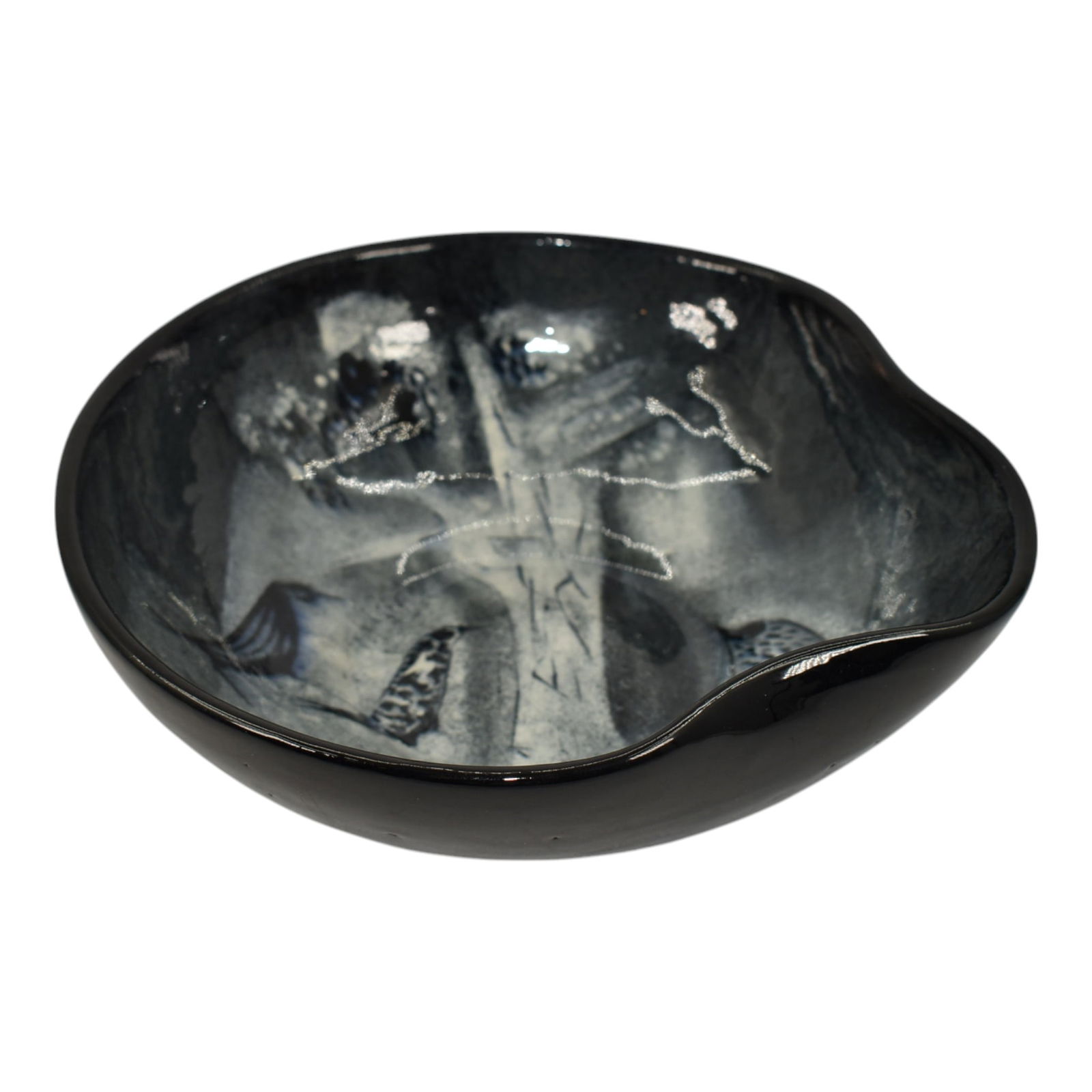Pillin Studio Mid Century Modern Art Pottery Black And White Birds Ceramic Bowl (1 of 6)