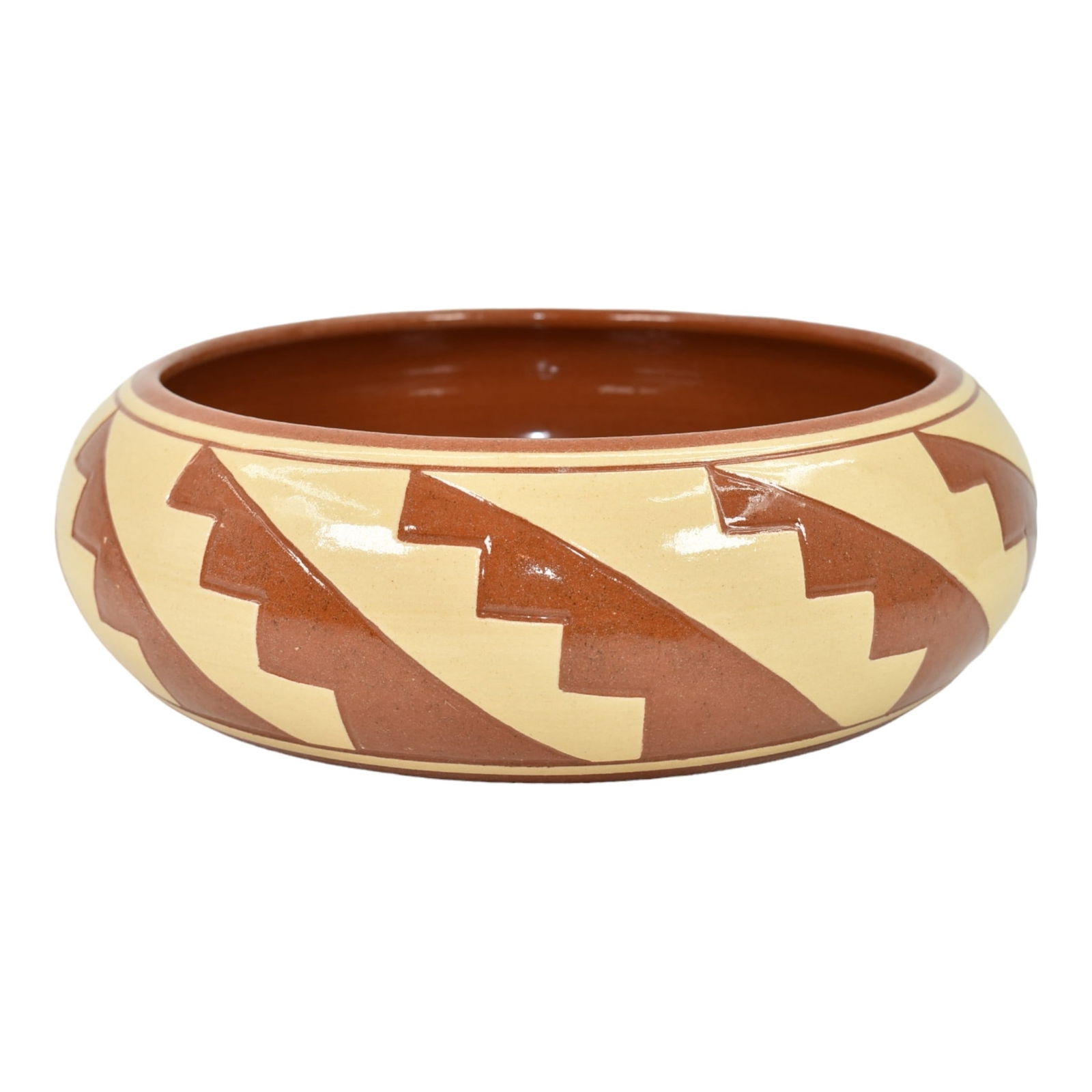Pine Ridge Sioux Dakota Art Pottery Hand Made Brown Geometric Low Bowl Cottier (1 of 7)