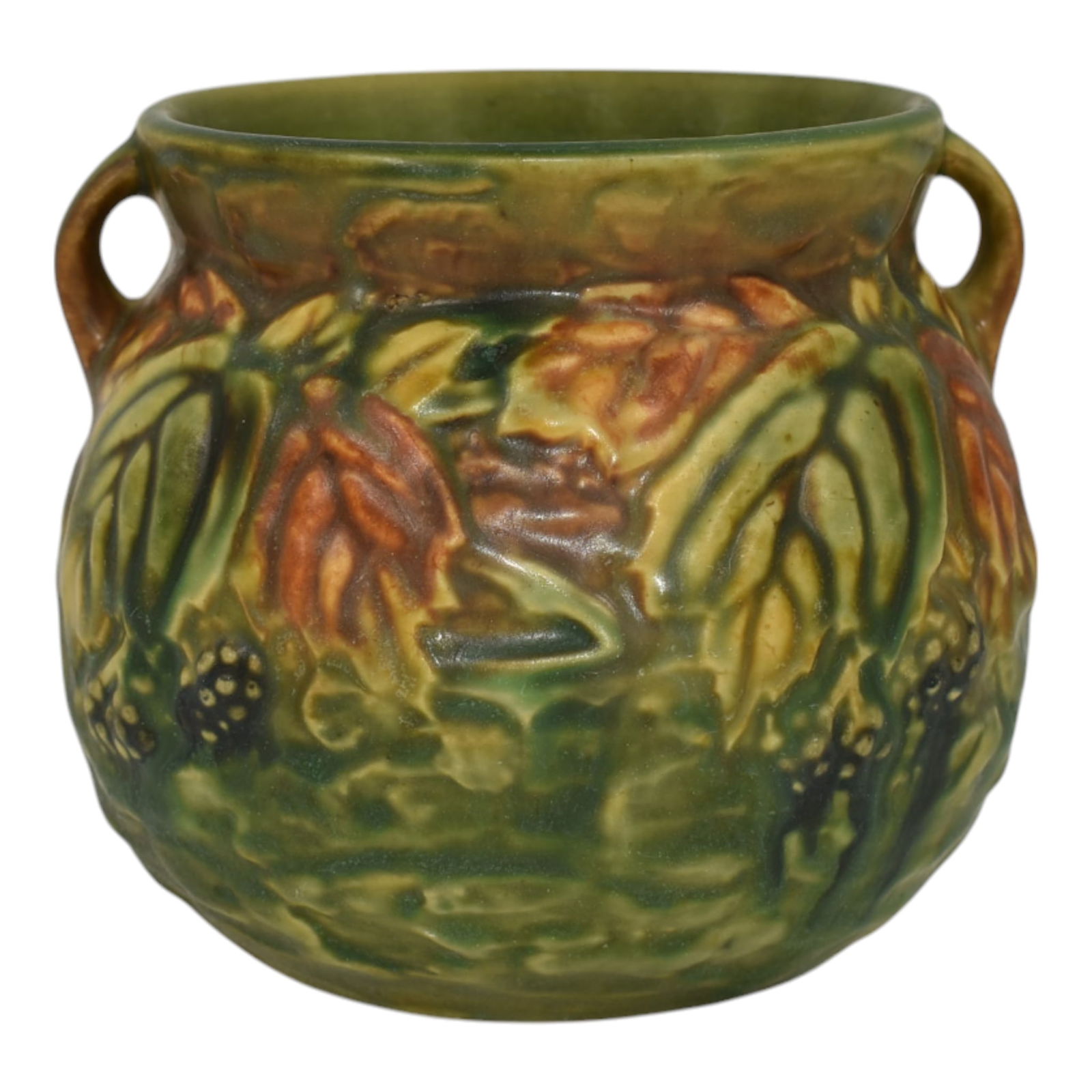 Roseville Blackberry 1932 Vintage Art Pottery Green Ceramic Bulbous Vase 567-4 (1 of 6)