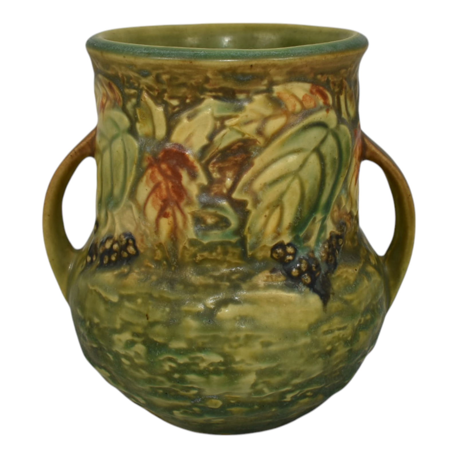 Roseville Blackberry 1932 Vintage Art Pottery Green Handled Ceramic Vase 570-5 (1 of 6)