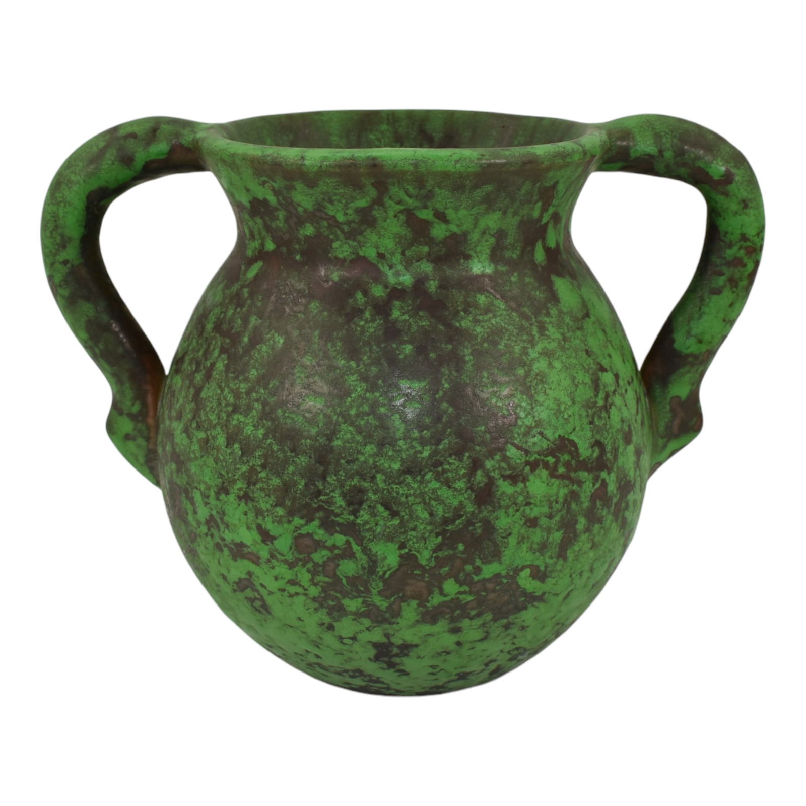 Weller Coppertone 1920s Arts and Crafts Pottery Green Ceramic Handled Vase (1 of 6)