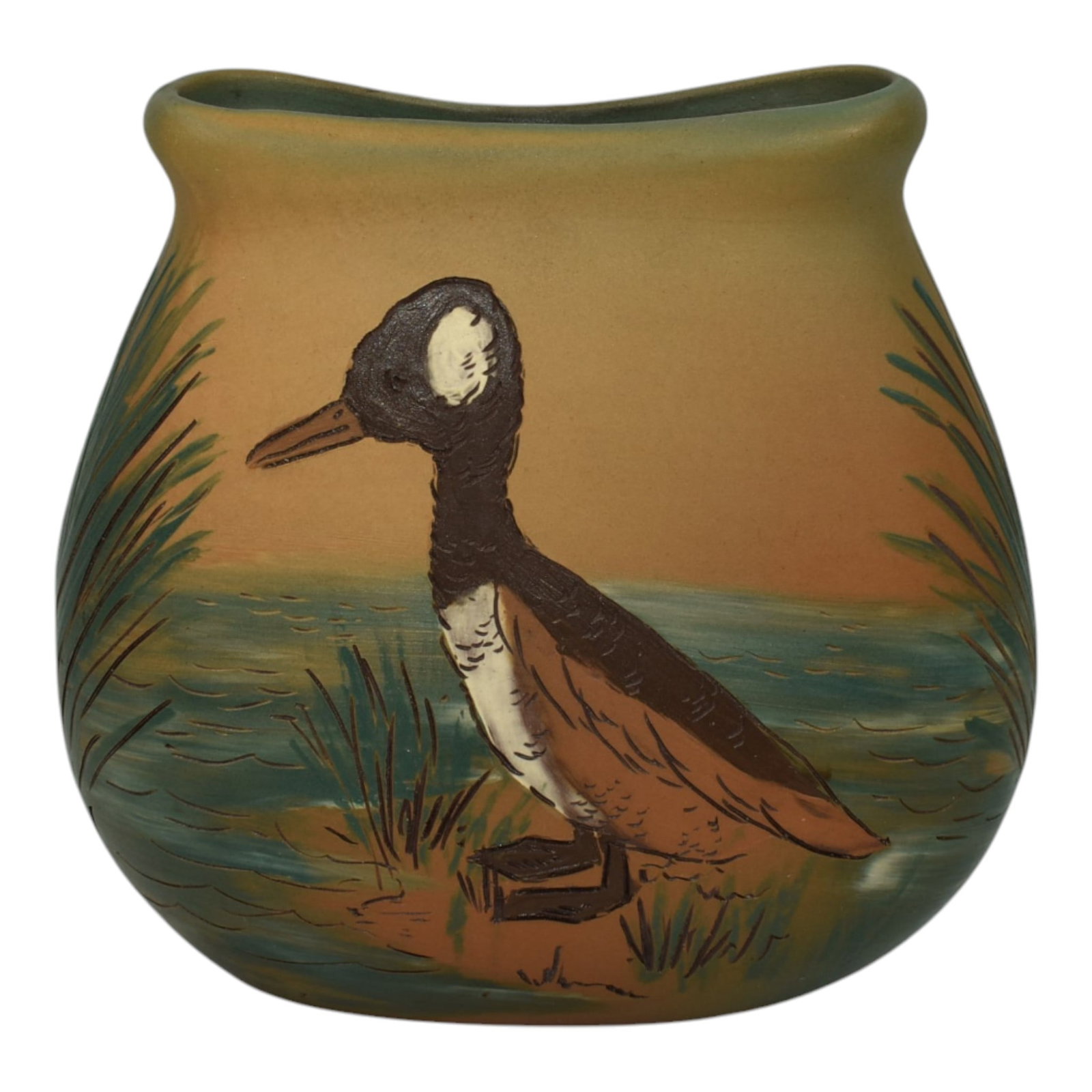 Weller Dickens Ware Vintage Art Pottery Brown Blue Ceramic Duck Pillow Vase X352 (1 of 6)