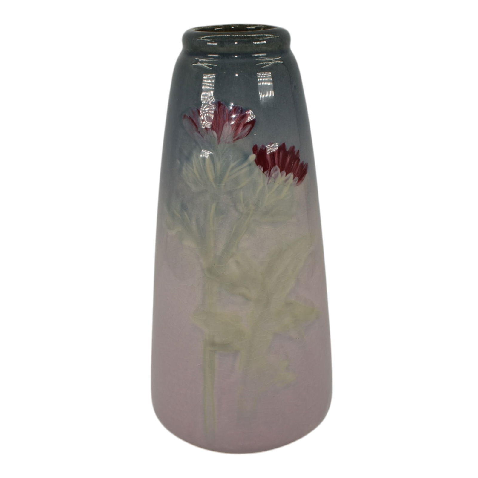 Weller Etna Vintage Art Pottery Hand Painted Red Thistle Gray Ceramic Vase (1 of 6)