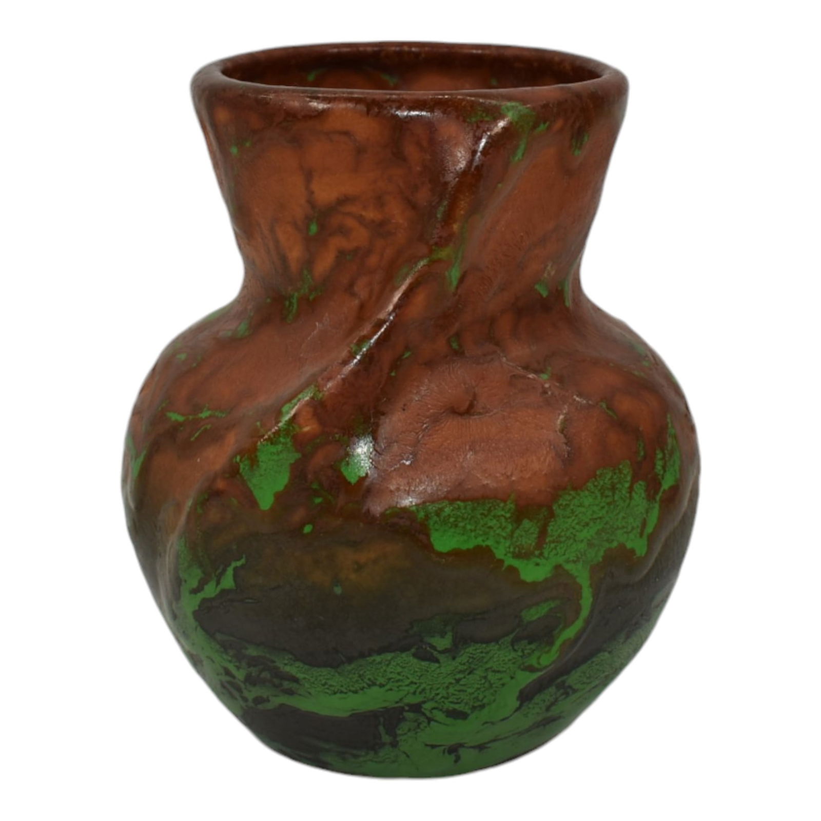 Weller Greora 1930s Vintage Art Deco Pottery Brown Green Ceramic Twist Vase (1 of 6)