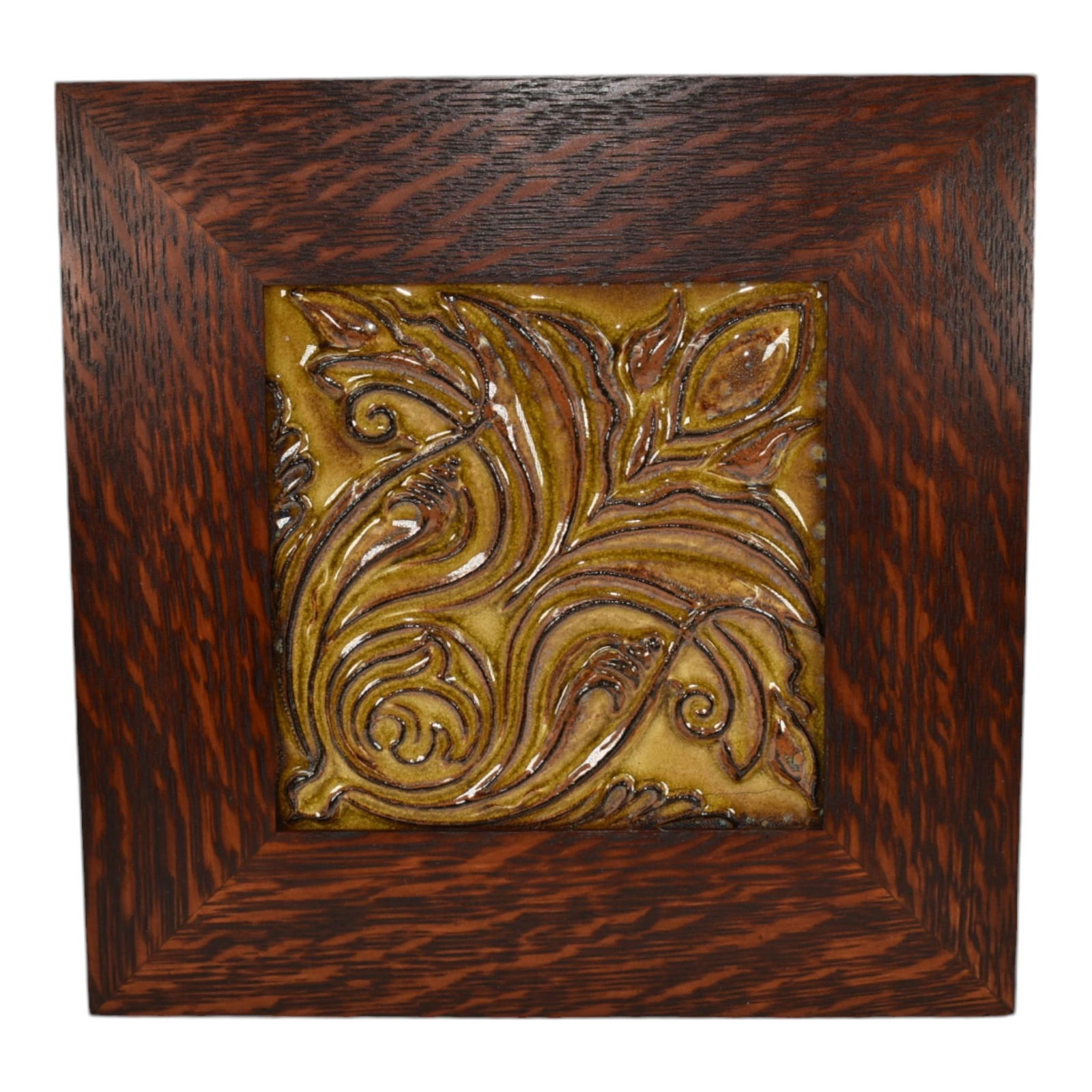 Motawi Tileworks Pottery Yellow Brown Trial Glaze Rosemont Framed Ceramic Tile (1 of 6)