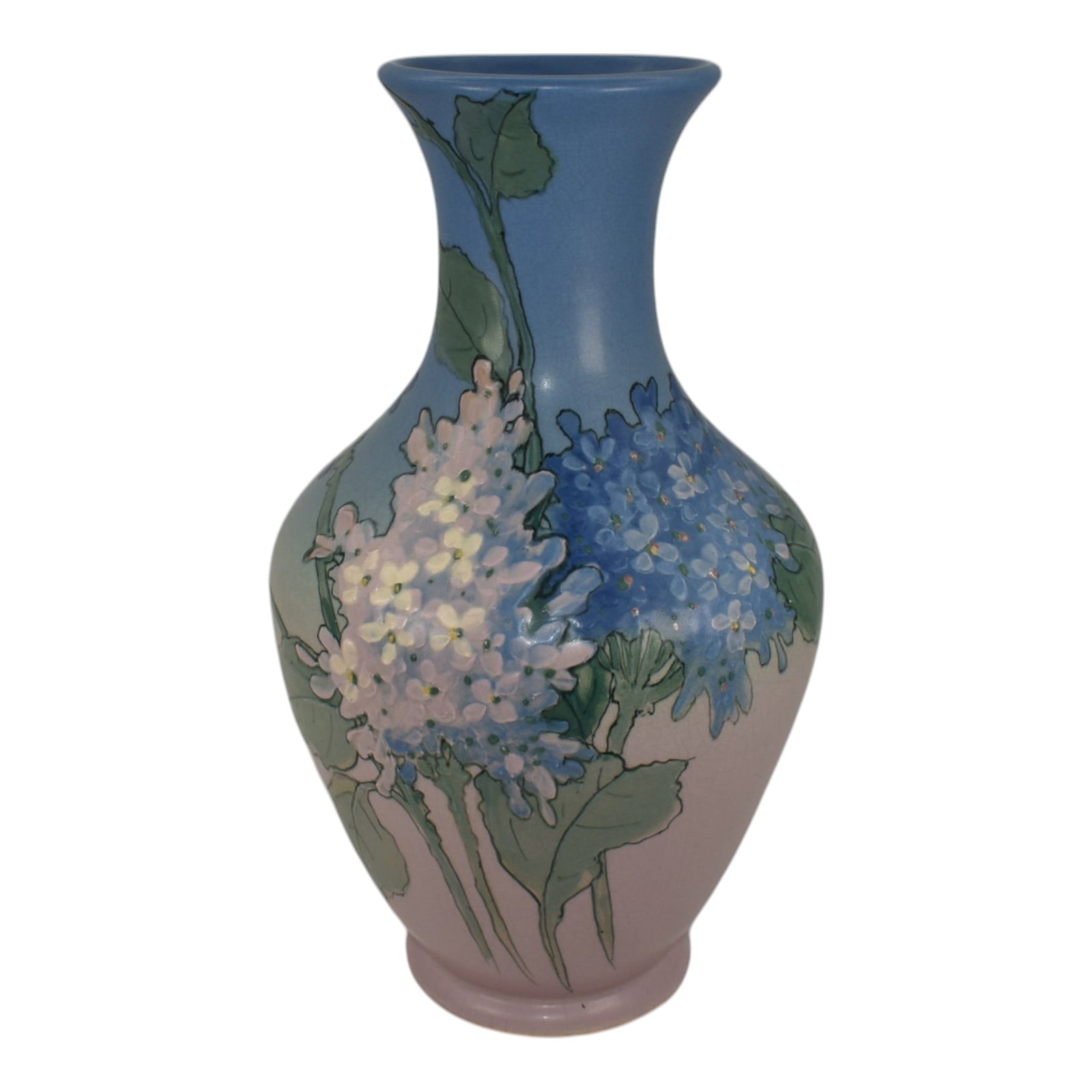Weller Hudson 1920s Vintage Art Pottery Blue Pink Hand Painted Vase Timberlake (1 of 7)