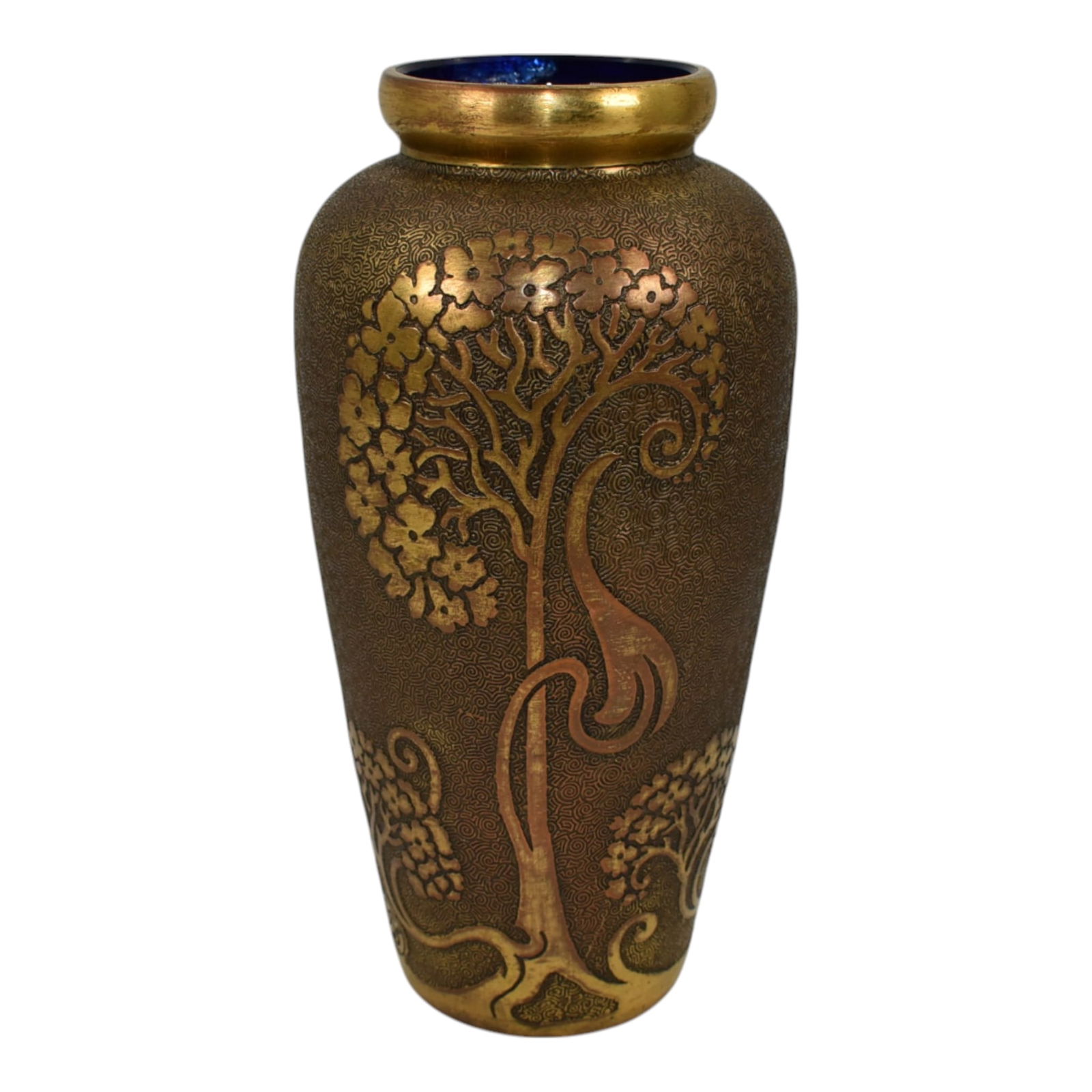 Copper Clad Vintage Art Nouveau Blue Glass Vase (1 of 6)