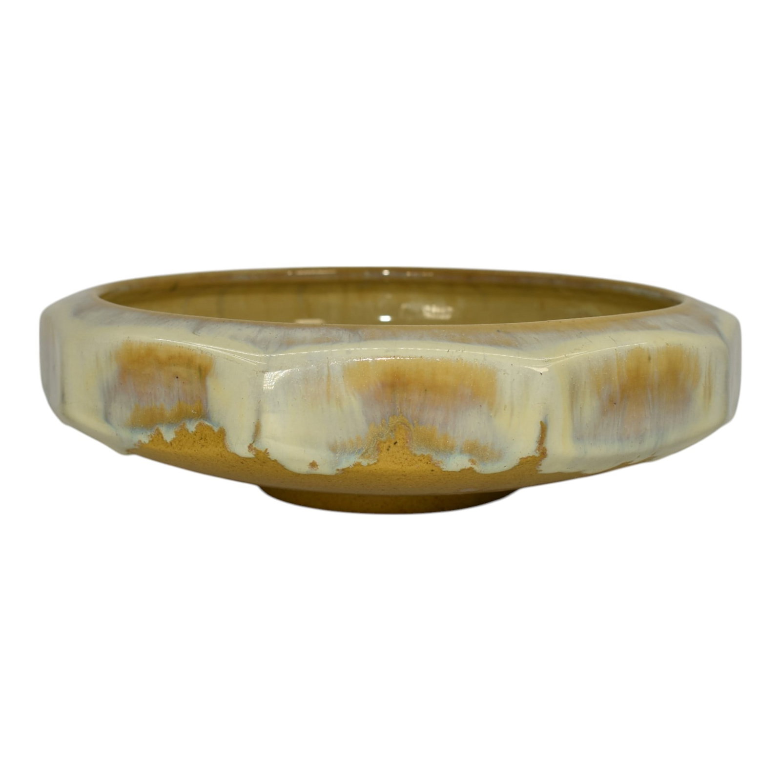 Fulper 1916-22 Arts And Crafts Pottery Ten Sided Ceramic Bowl 455: Spend $2000 in this auction and your shipping is free. Fulper 1916-22 Arts And Crafts Pottery Ten Sided Ceramic Bowl 455. Ten sided, decagon bowl with a striking flambe flowing drip glaze transitionin