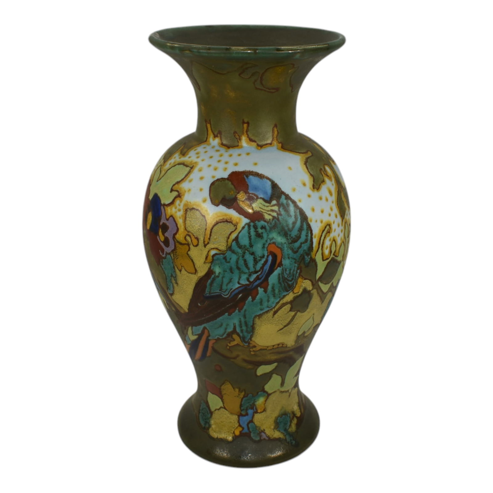 Gouda Holland Golden Ete Vintage Pottery Green Parrot Bird Ceramic Vase 804 (1 of 6)