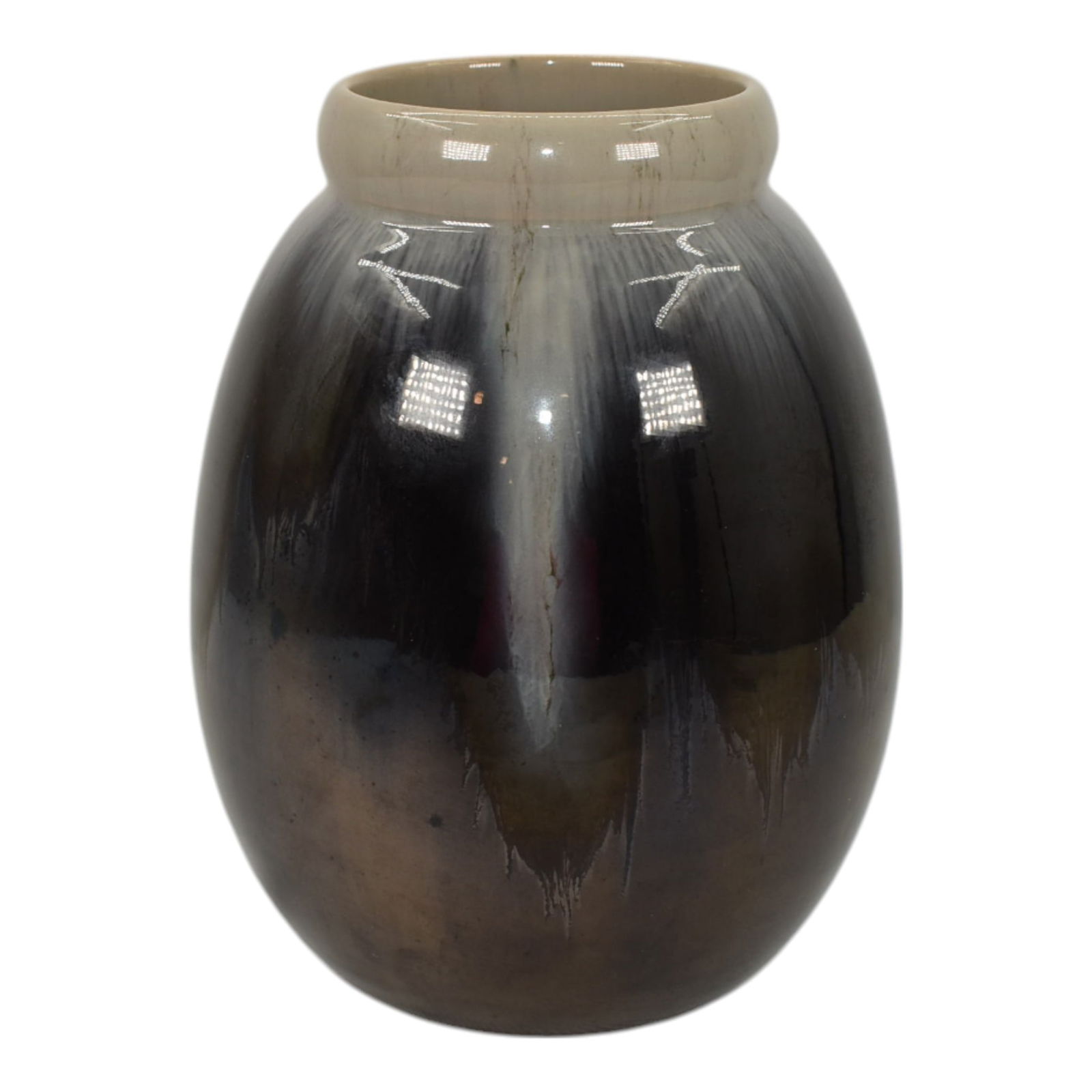 Michael Andersen and Sons Denmark Vintage Pottery Black Ceramic Vase 1408: Spend $2000 in this auction and your shipping is free. Michael Andersen and Sons Denmark Vintage Pottery Black Ceramic Vase 1408. Nice, shapely form in a stunning black and white flambe glaze.. Excell