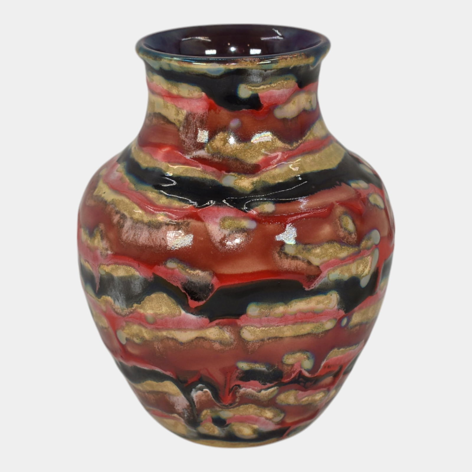 Paul Katrich Studio Art Pottery Red Black Gold Luster Hand Made Vase 1089 (1 of 6)