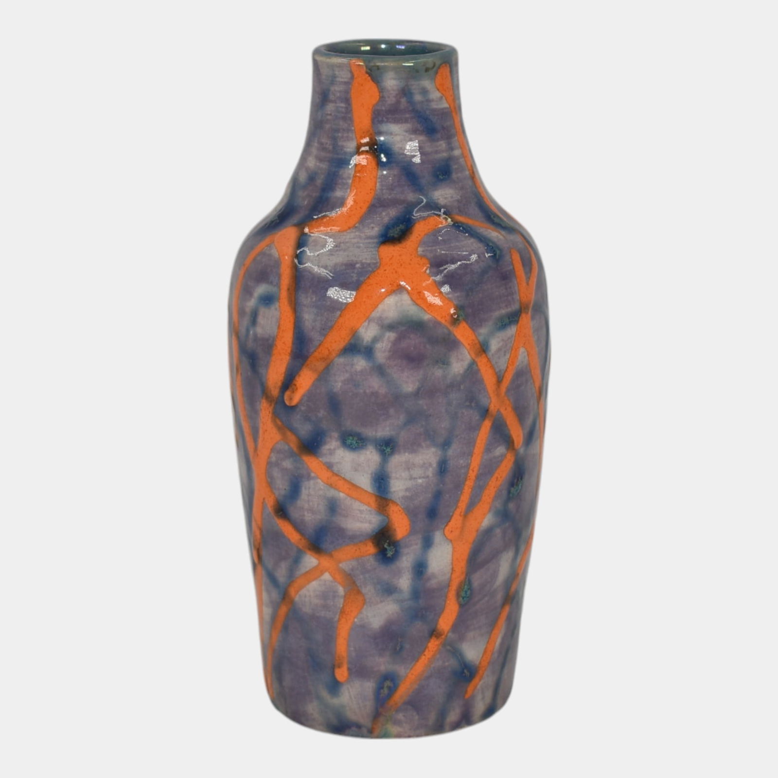 Paul Katrich Studio Pottery Orange Purple Drip Glaze Luster Bottle Vase 1150 (1 of 6)