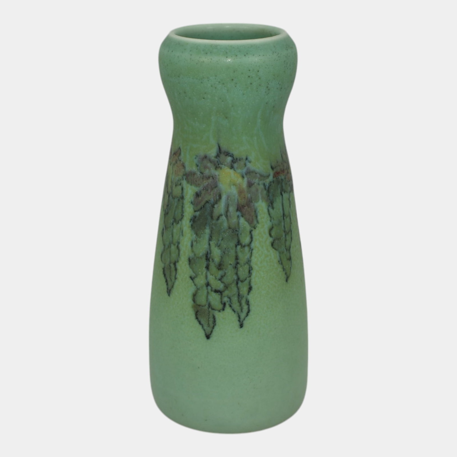 Rookwood 1923 Vintage Art Pottery Green Vellum Floral Vase 1656F Moos: Spend $2000 in this auction and your shipping is free. Rookwood 1923 Vintage Art Pottery Green Vellum Floral Vase 1656F Moos. Attractive vellum vase with great color and artwork by Herman Milton Moos.