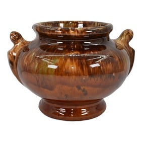 Brush McCoy 1930s Vintage Art Deco Pottery Brown Onyx Blended Ceramic Urn Vase