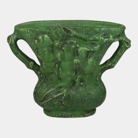 Weller Silvertone 1920s Matte Green Glaze Variant Art Pottery Vase