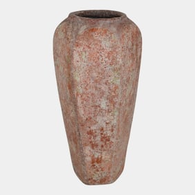 Henry James Albright Vintage Art Pottery Red Orange Ceramic Vase